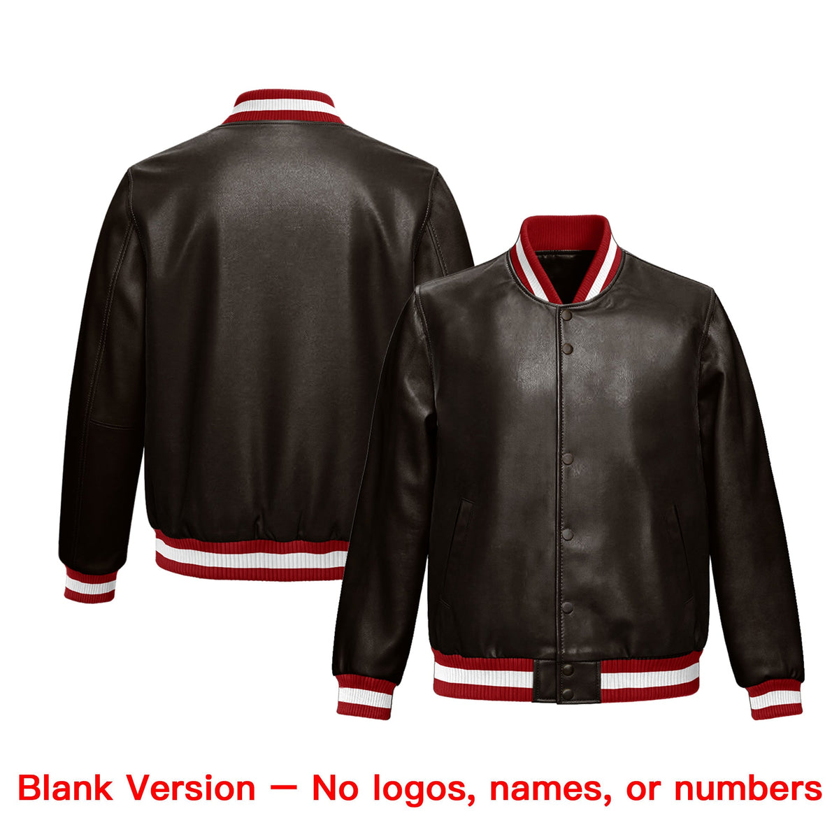 Custom Brown Red Full-Snap Varsity Faux Leather Letterman Jacket| KXKSHOP