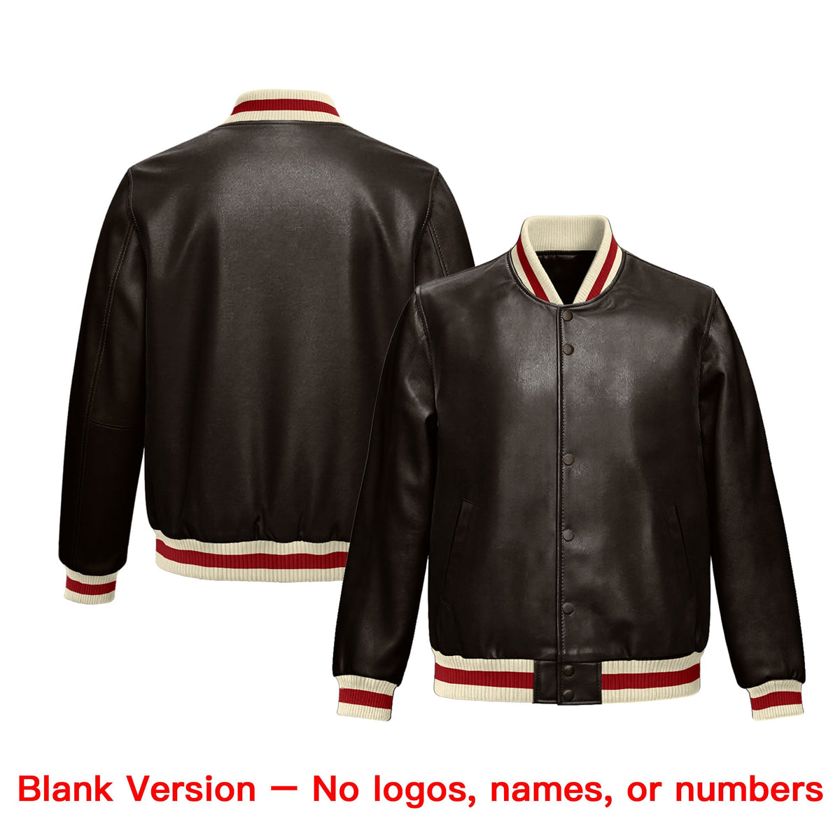 Custom Brown Red Cream Full-Snap Varsity Faux Leather Letterman Jacket| KXKSHOP