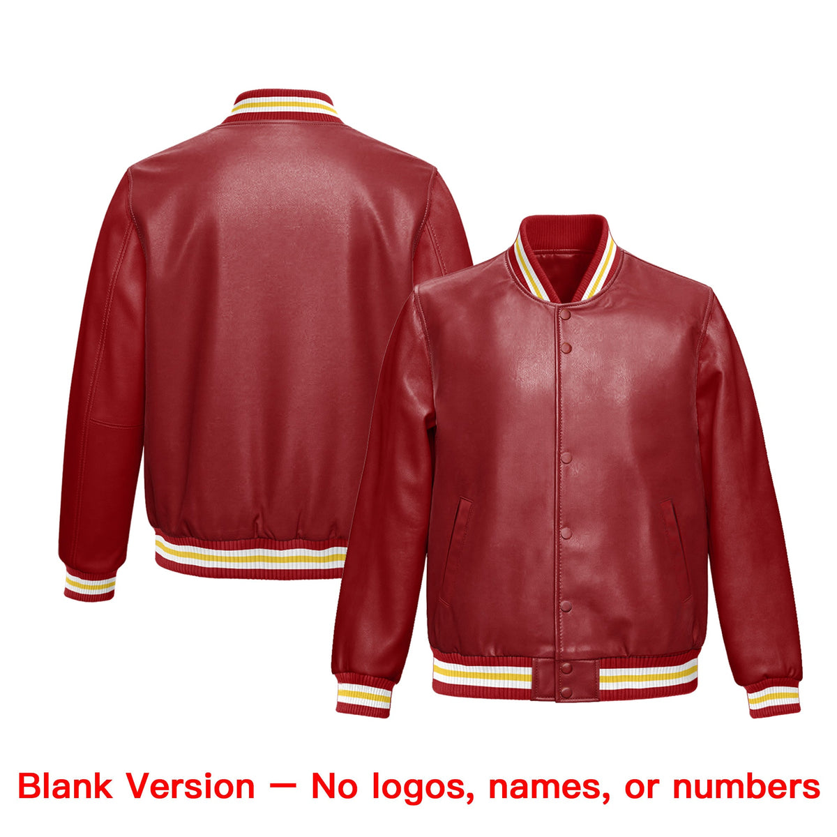 Custom Red Gold Full-Snap Varsity Faux Leather Letterman Jacket| KXKSHOP