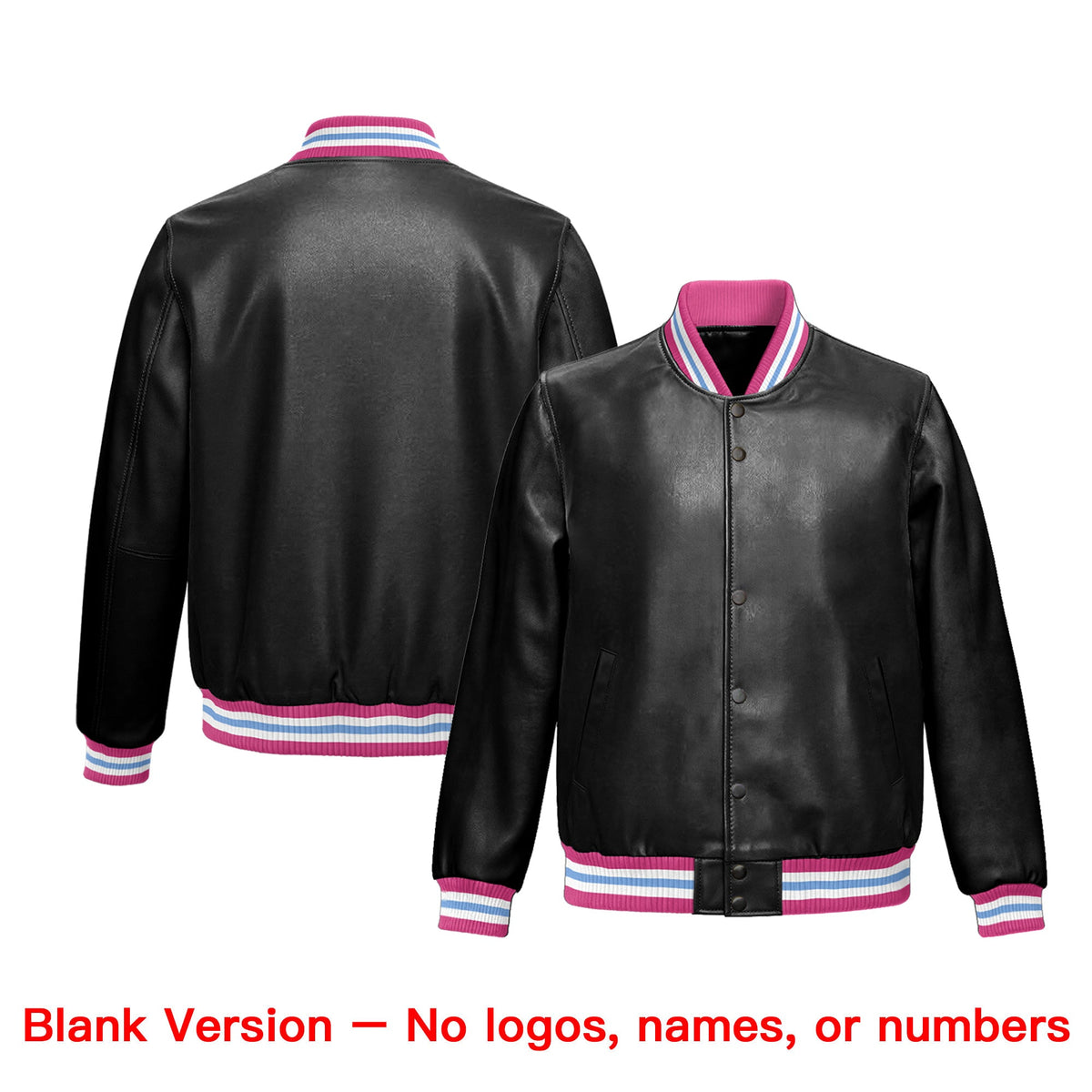 Custom Black Pink Full-Snap Varsity Faux Leather Letterman Jacket| KXKSHOP