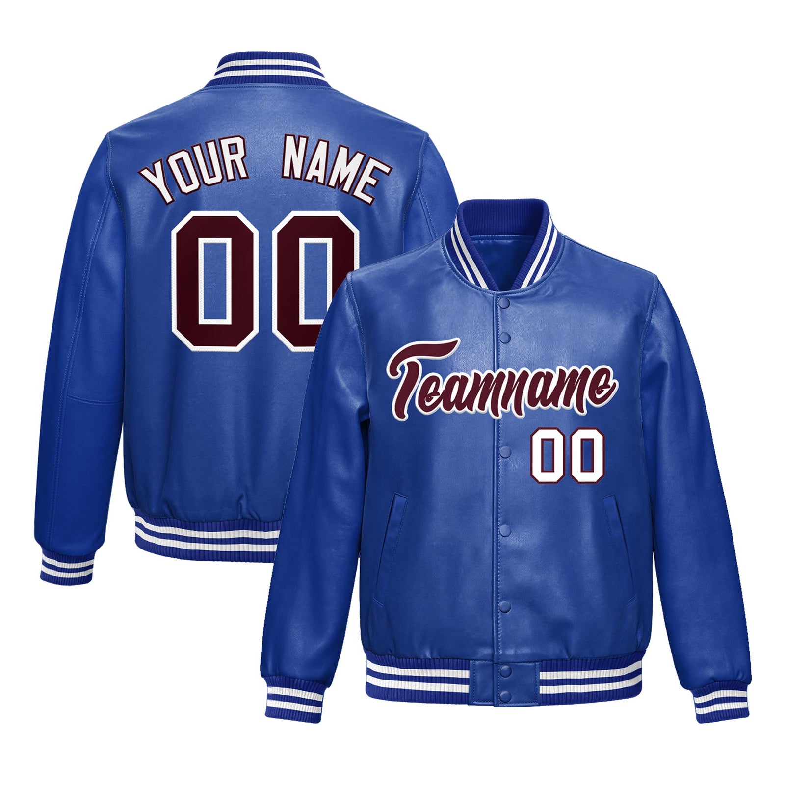 Custom Royal Blue Crimson Full-Snap Varsity Faux Leather Letterman Jacket| KXKSHOP