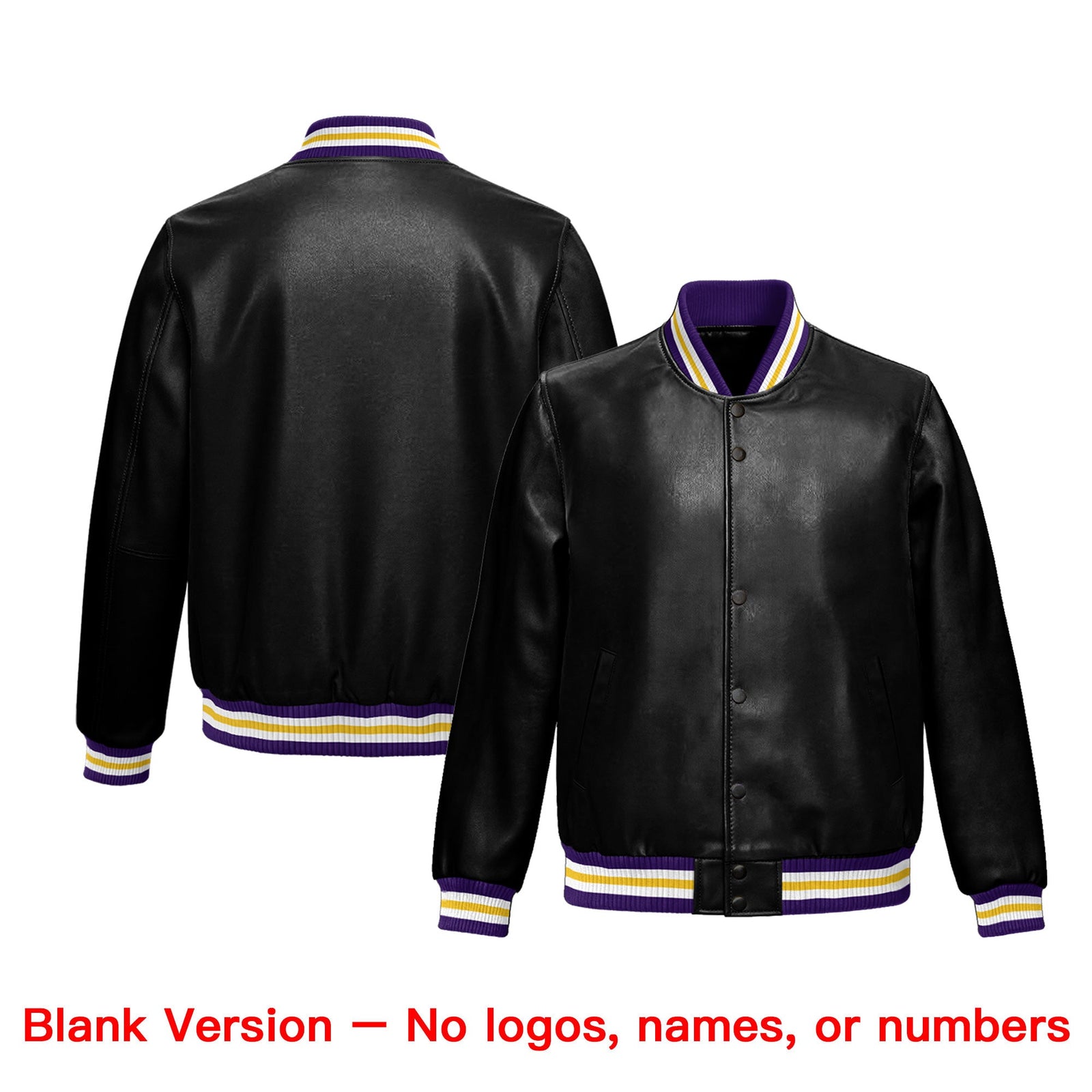 Custom Black Purple Gold Full-Snap Varsity Faux Leather Letterman Jacket| KXKSHOP