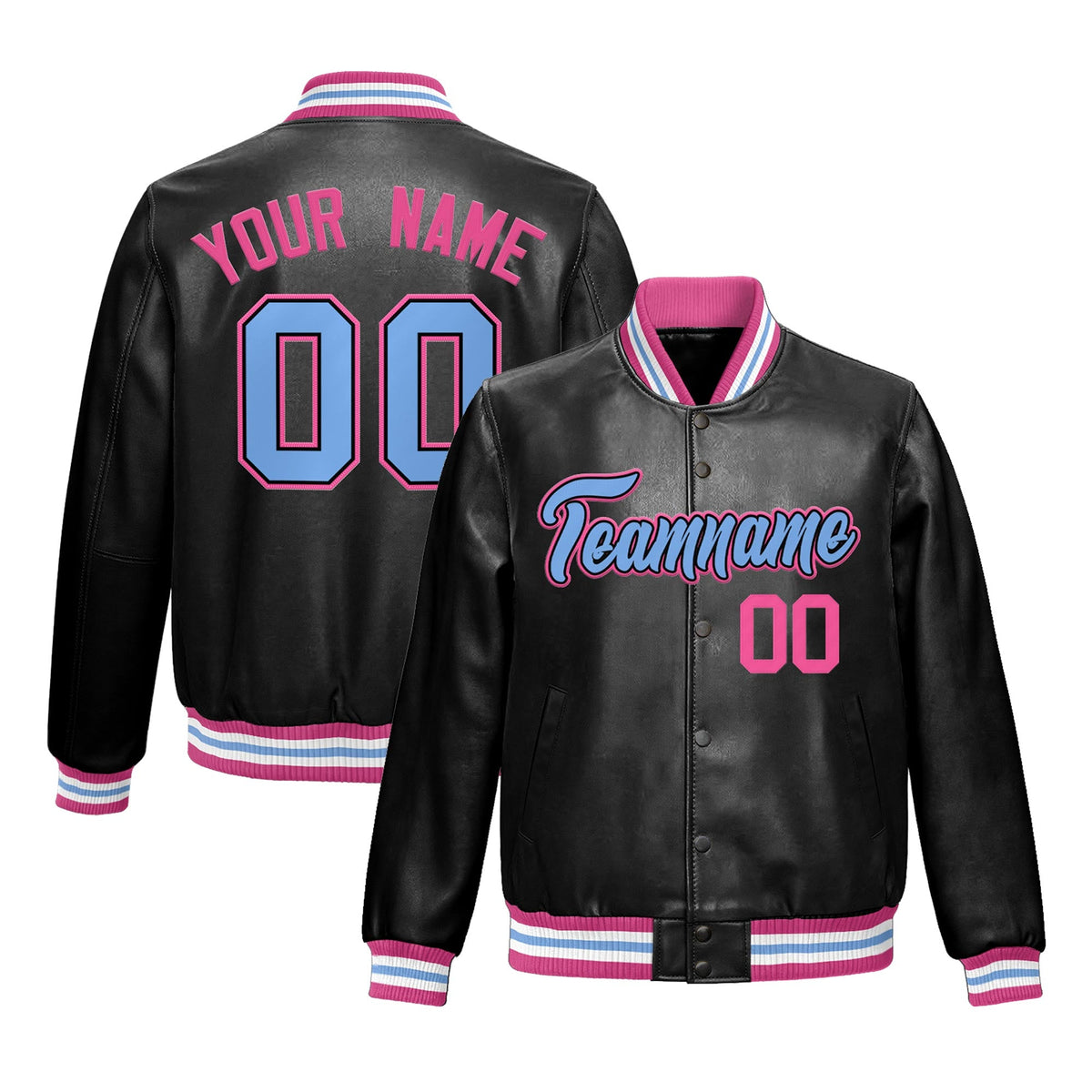 Custom Black Pink Full-Snap Varsity Faux Leather Letterman Jacket| KXKSHOP