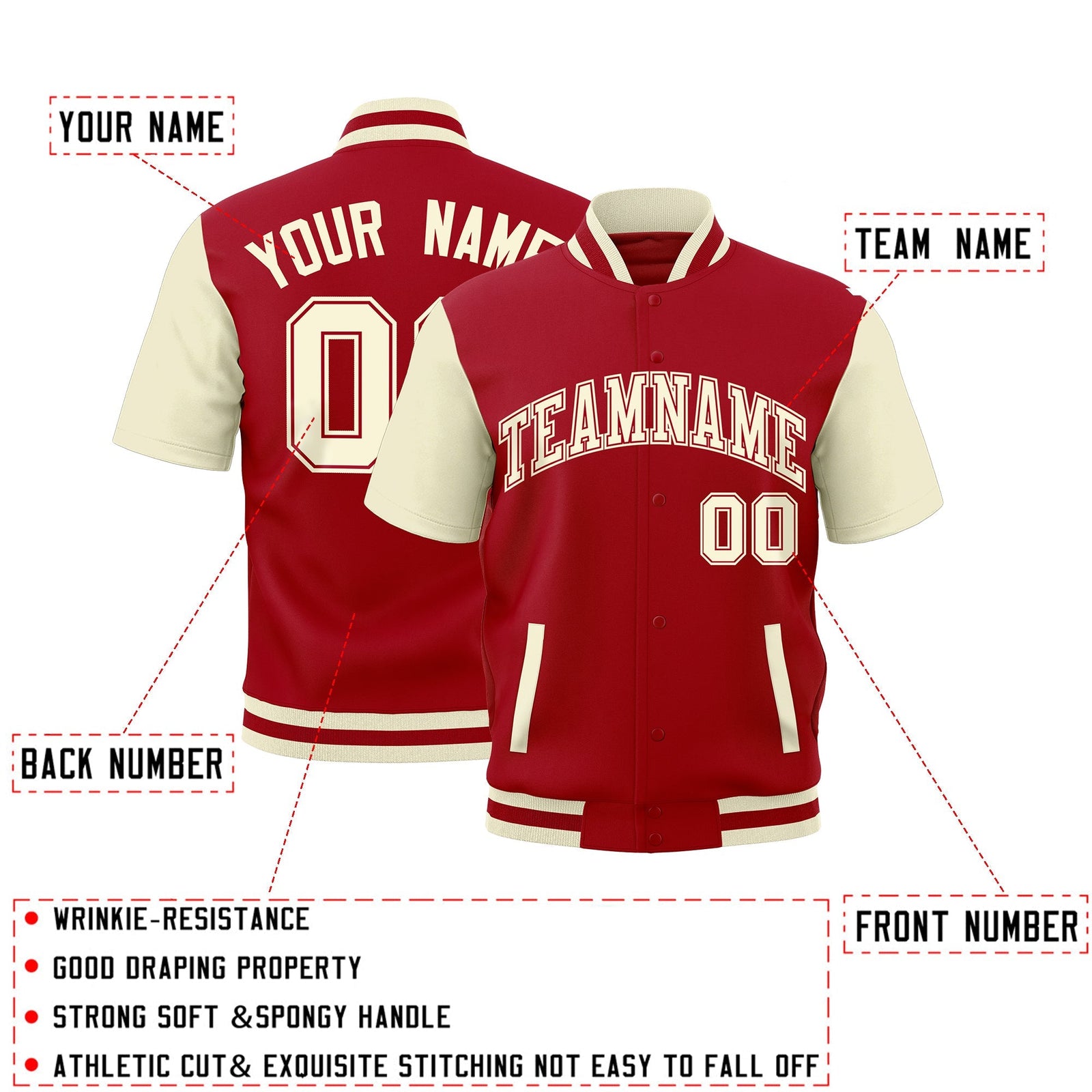 Custom Cream Red Full-Snap Classic Style Jacket| KXKSHOP