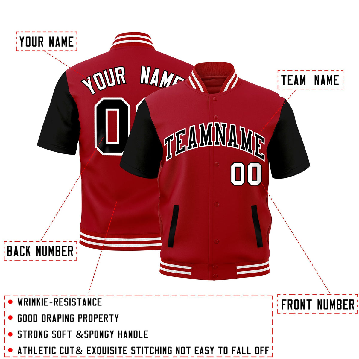 Custom Black Red Full-Snap Classic Style Jacket| KXKSHOP