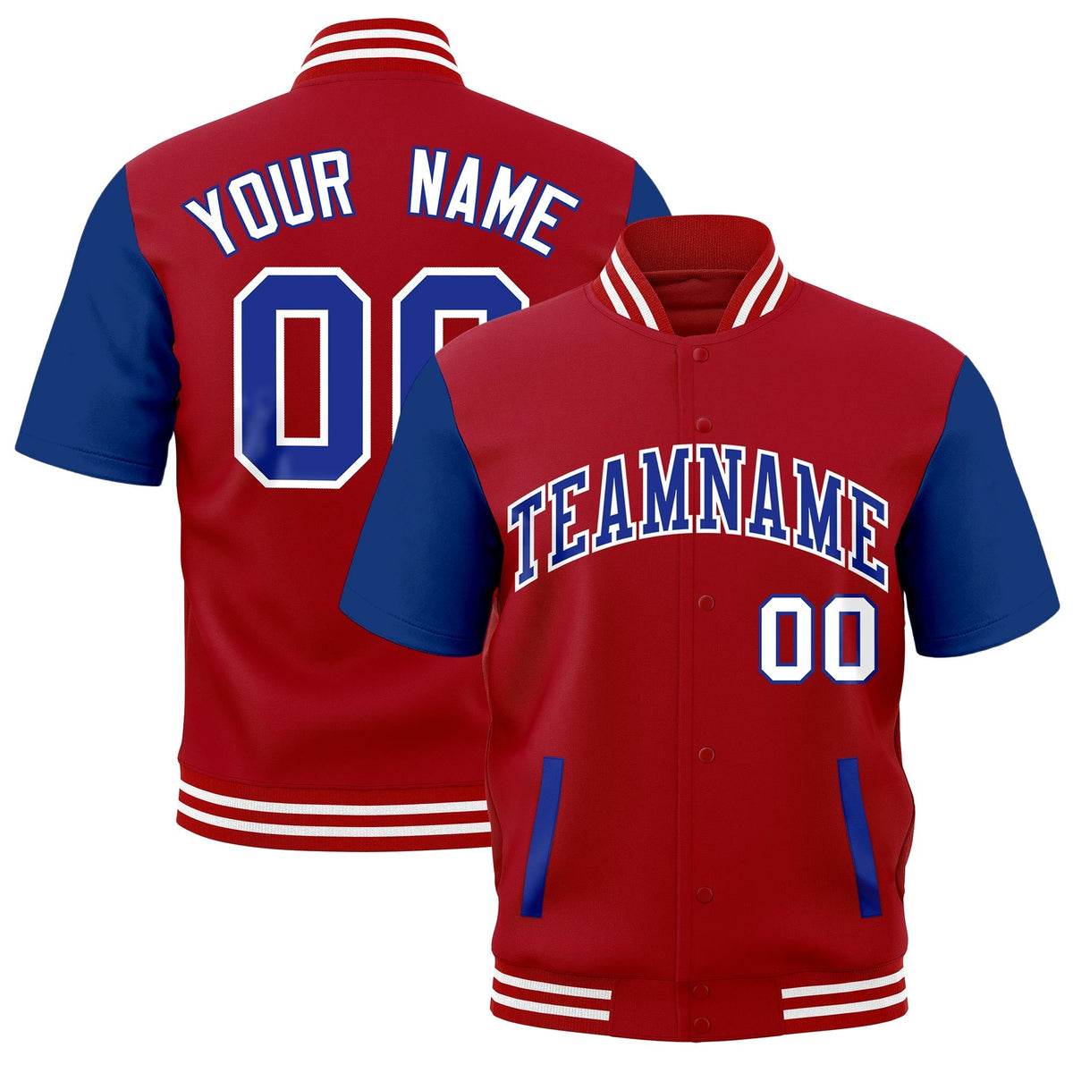 Custom Royal Blue Red White Full-Snap Classic Style Jacket| KXKSHOP