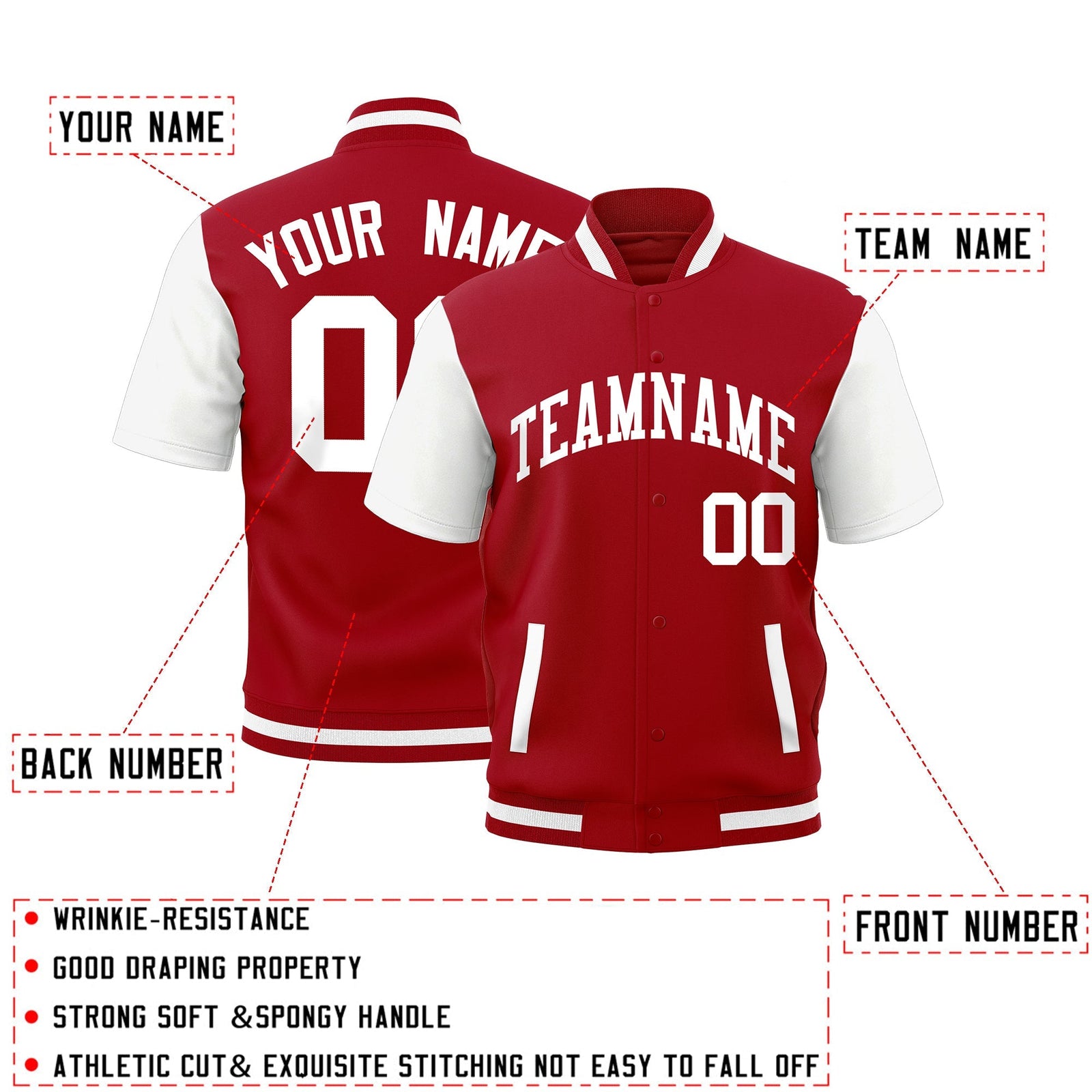 Custom White Red Full-Snap Classic Style Jacket| KXKSHOP