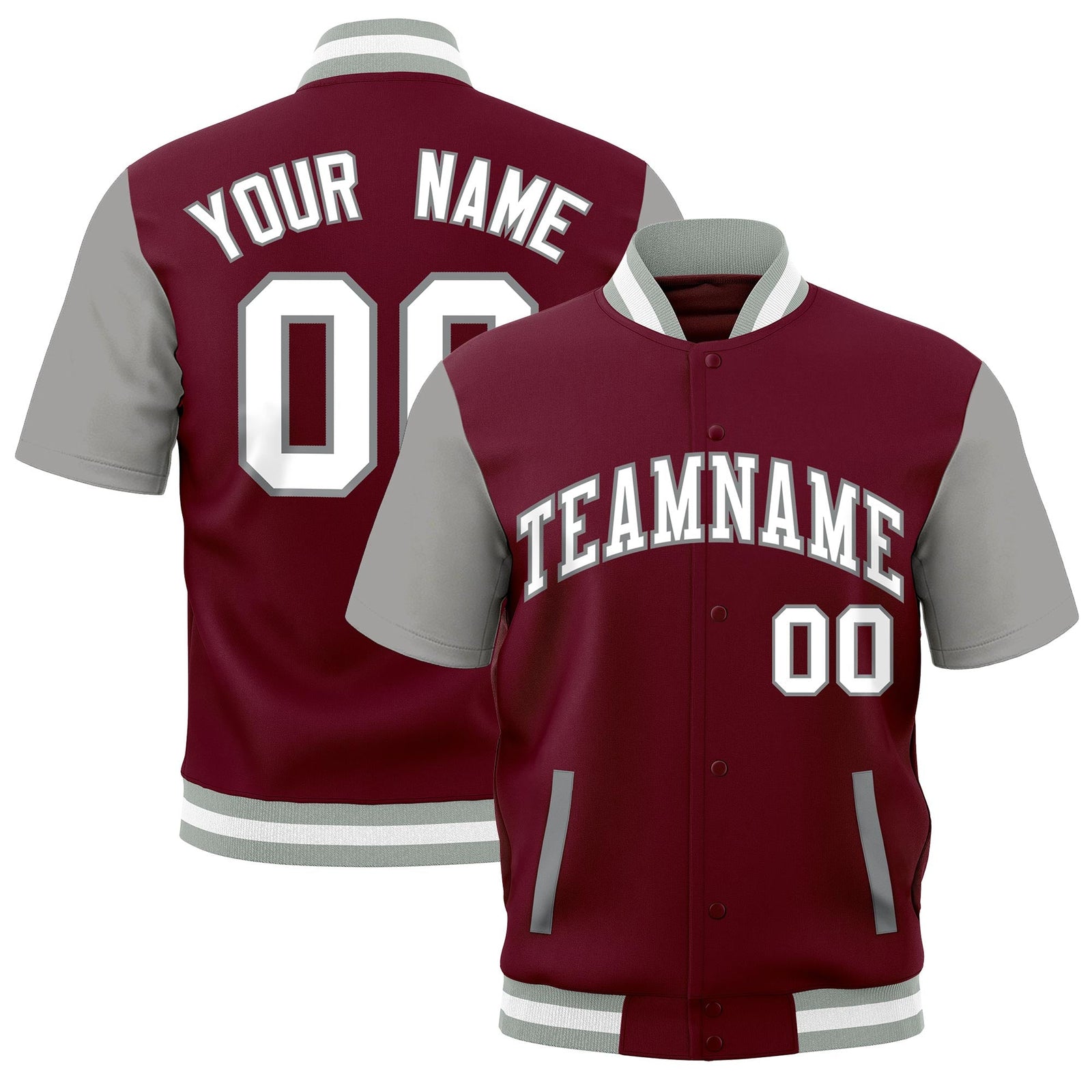Custom Crimson Gray White Full-Snap Classic Style Jacket| KXKSHOP