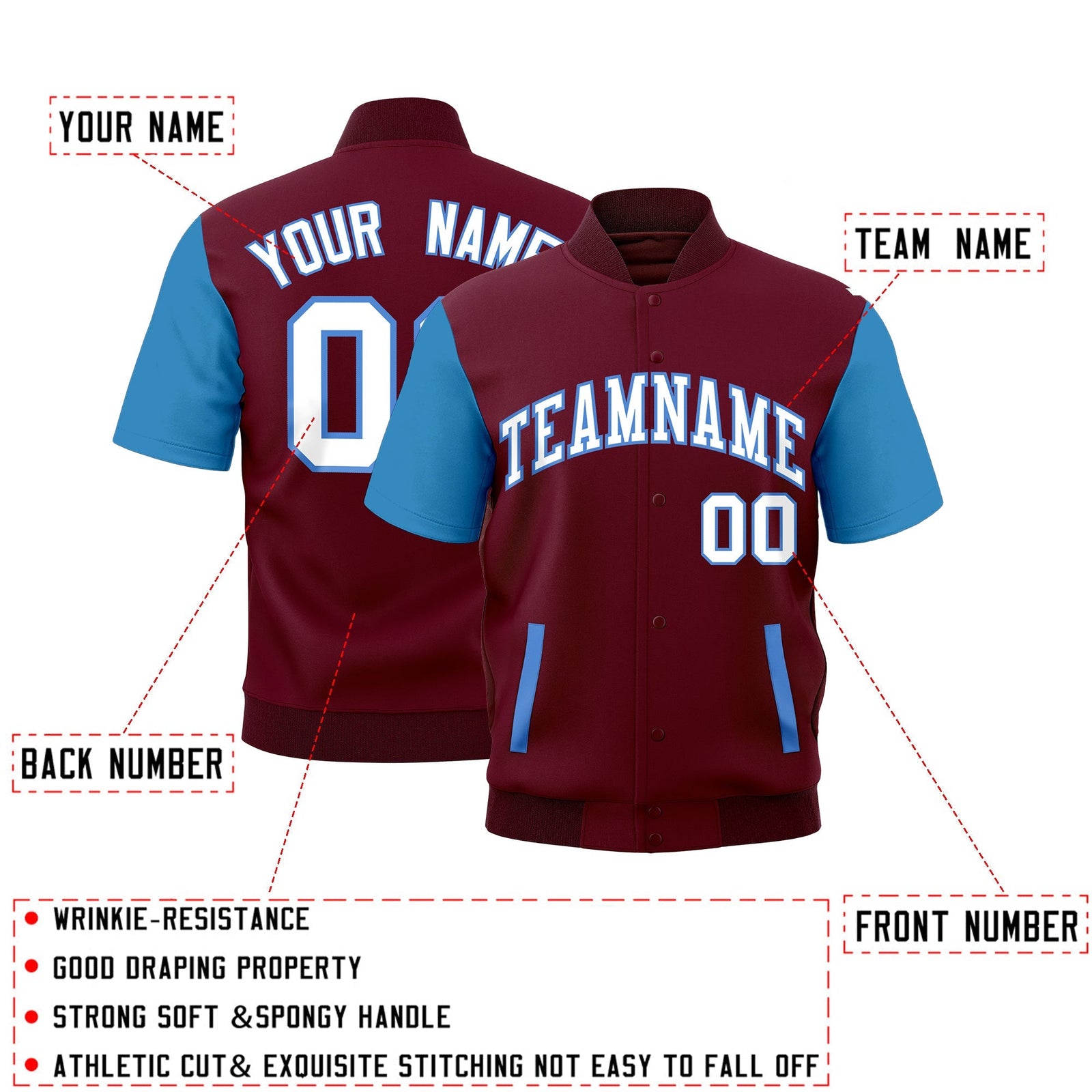 Custom Powder Blue Crimson Full-Snap Classic Style Jacket| KXKSHOP