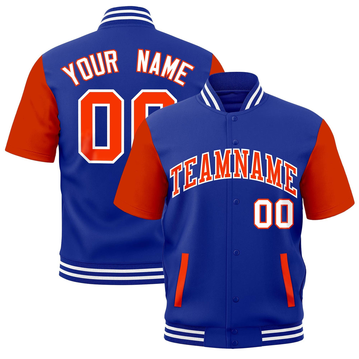 Custom Orange Royal Blue White Full-Snap Classic Style Jacket| KXKSHOP
