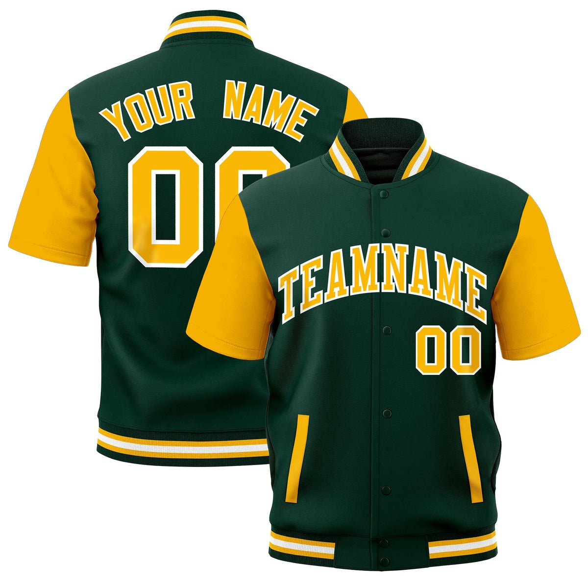 Custom Gold Green White Full-Snap Classic Style Jacket| KXKSHOP
