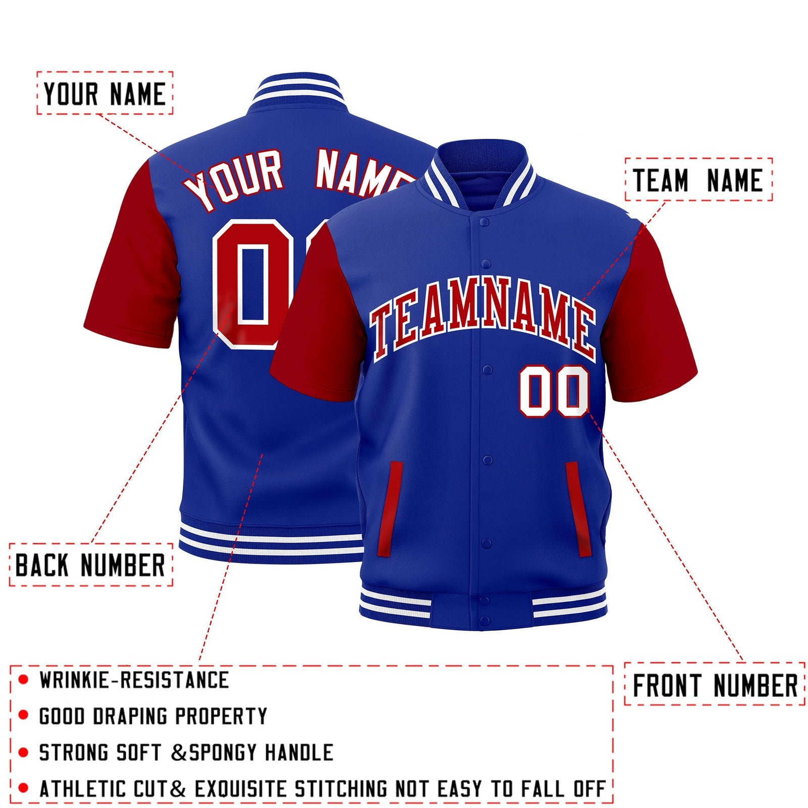 Custom Red Royal Blue White Full-Snap Classic Style Jacket| KXKSHOP