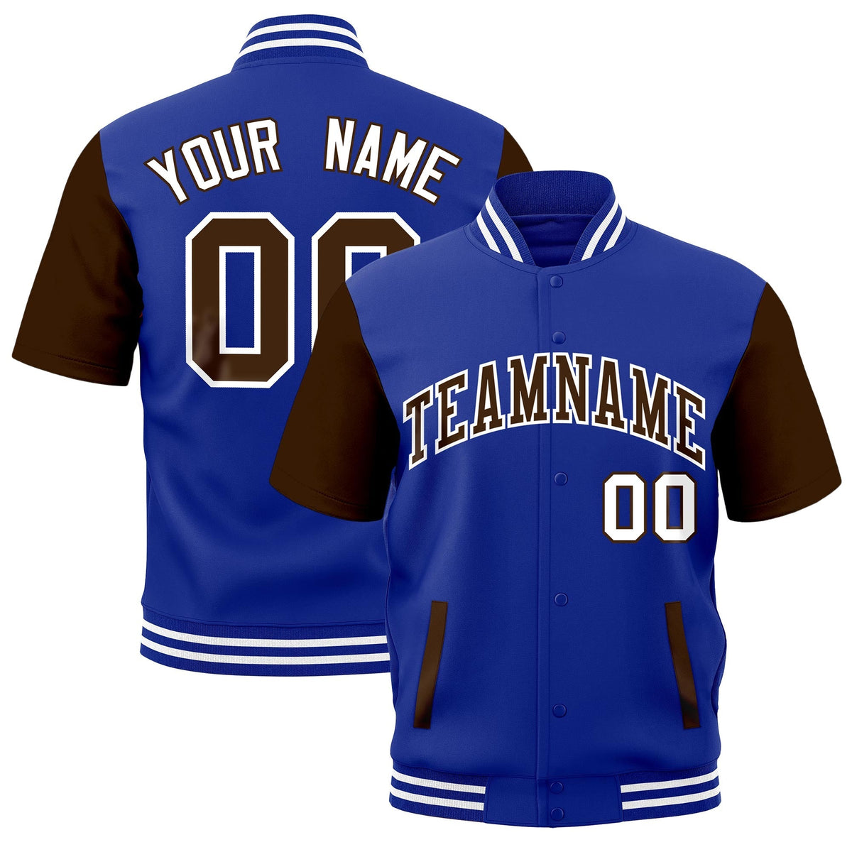 Custom Brown Royal Blue White Full-Snap Classic Style Jacket| KXKSHOP