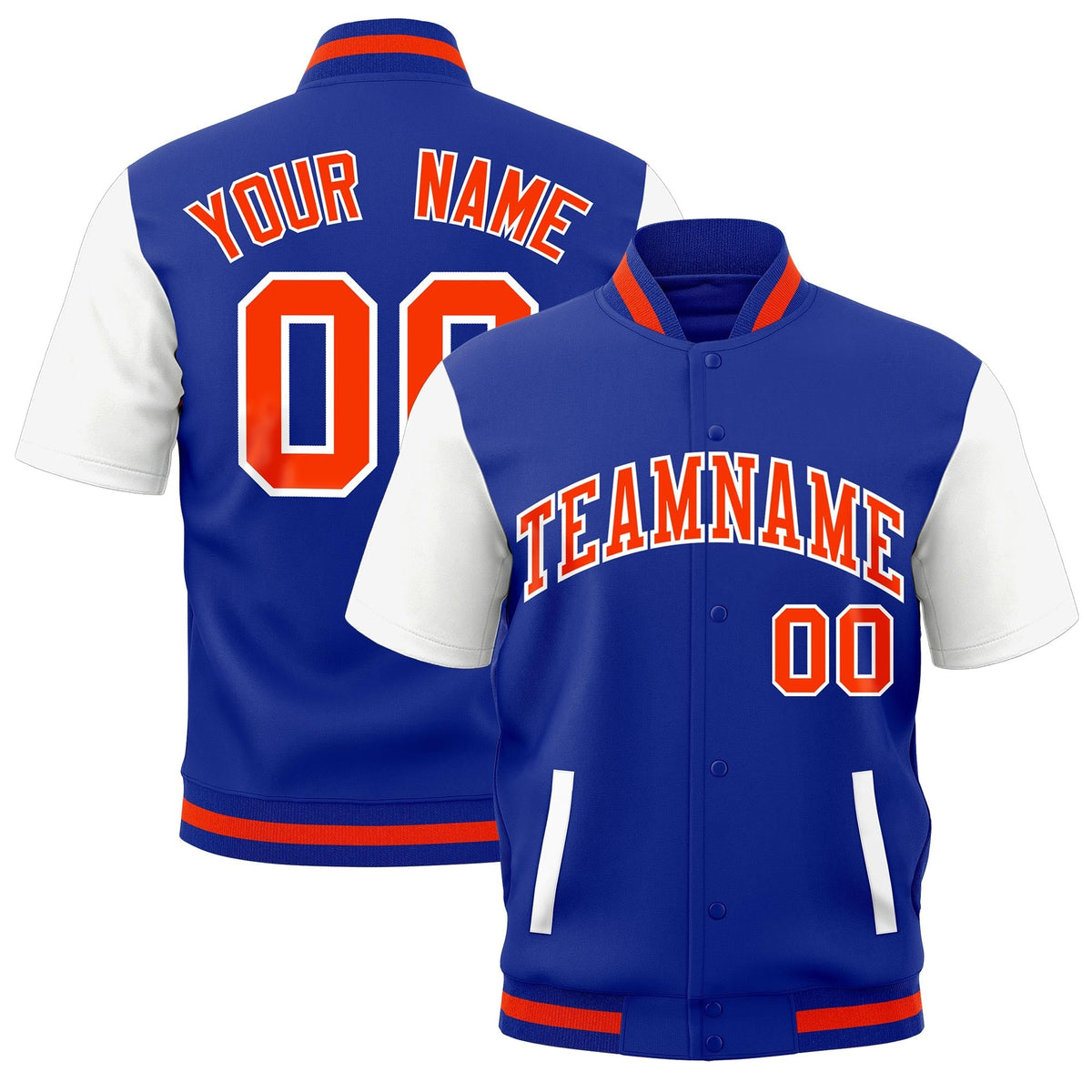 Custom White Royal Blue Orange Full-Snap Classic Style Jacket| KXKSHOP