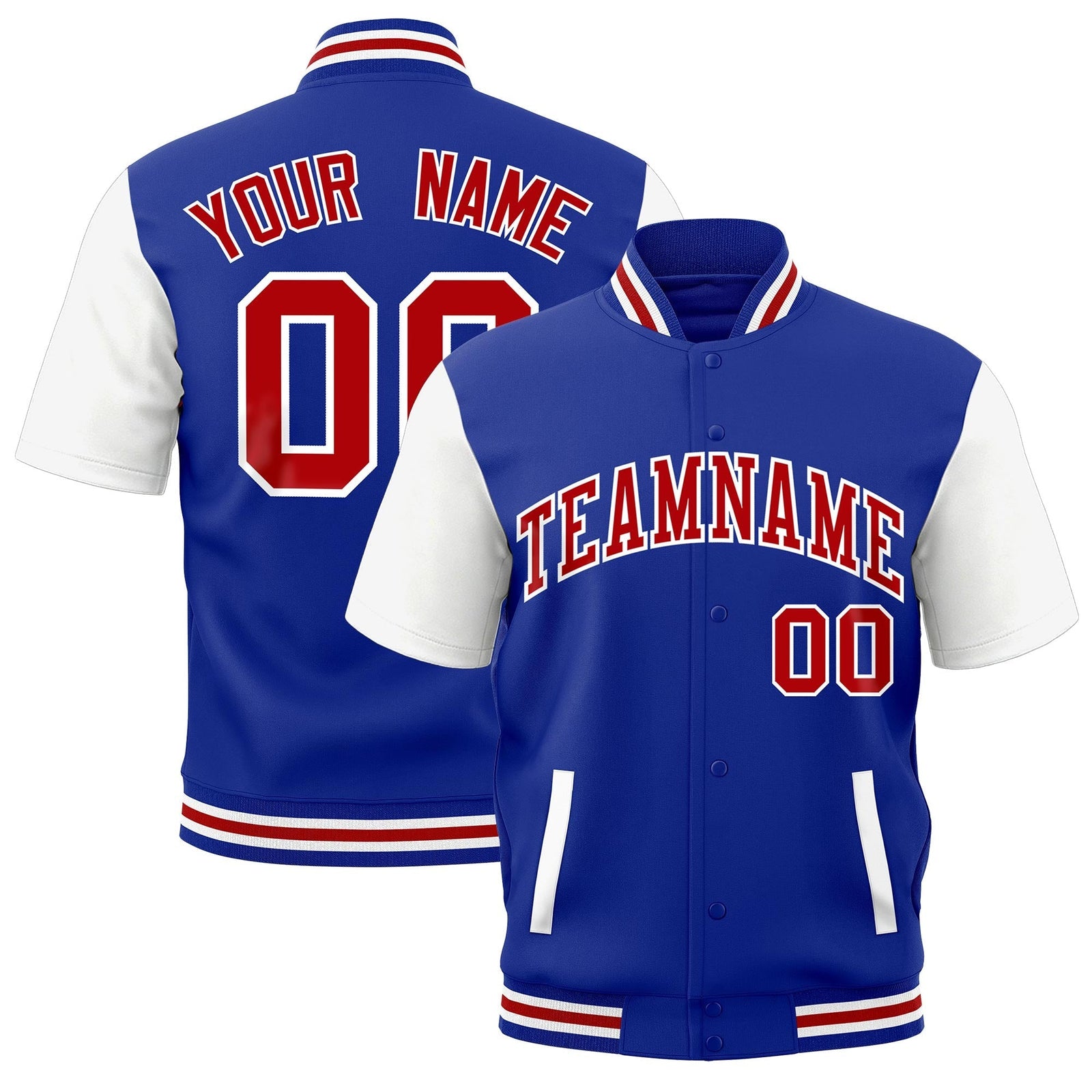 Custom White Royal Blue Red Full-Snap Classic Style Jacket| KXKSHOP
