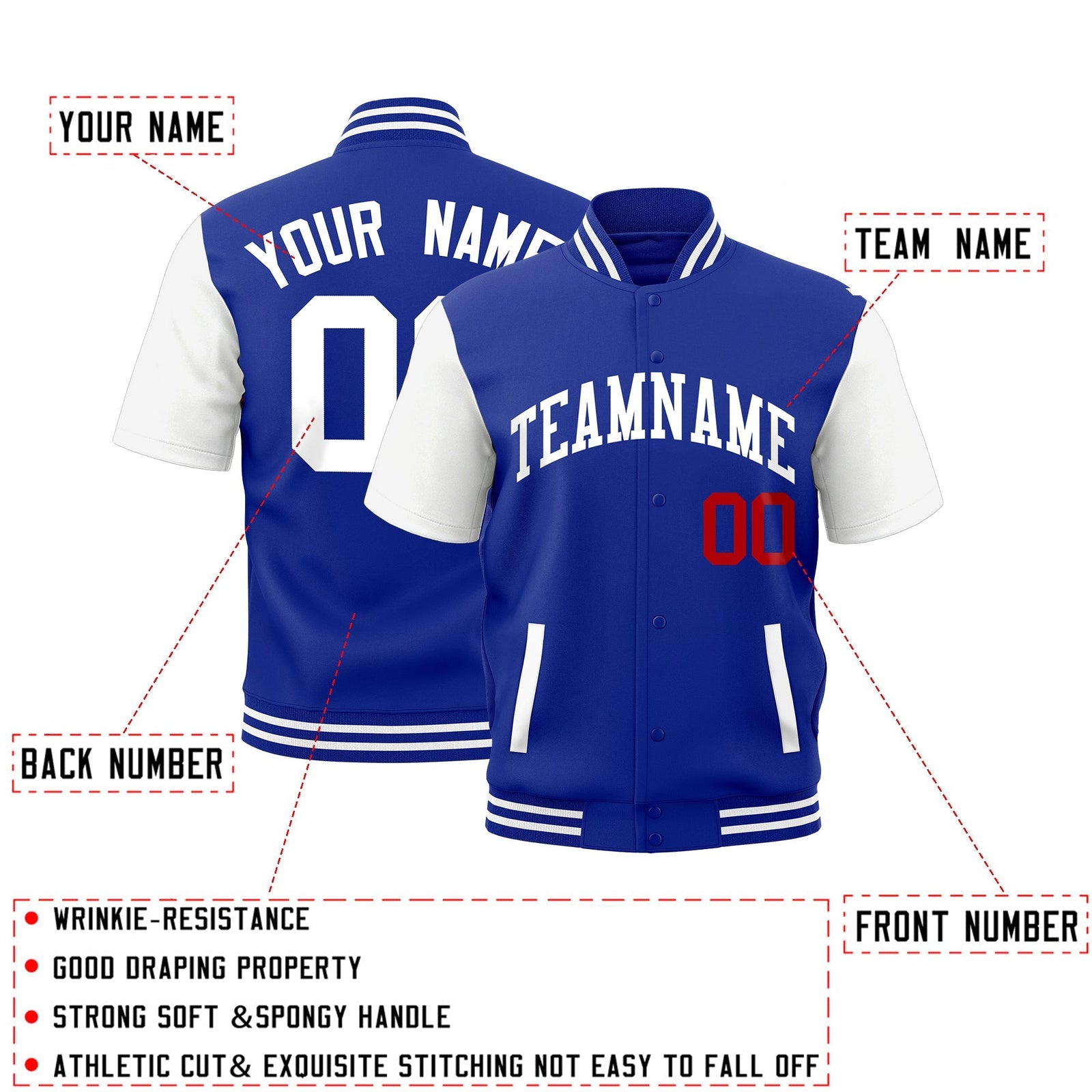 Custom White Royal Blue Full-Snap Classic Style Jacket| KXKSHOP