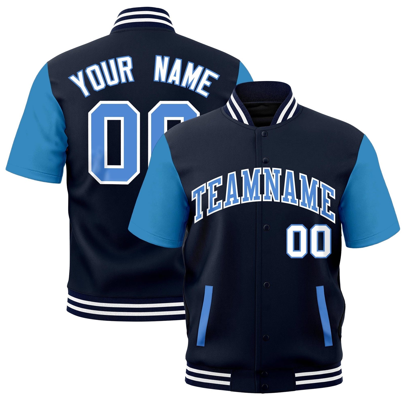 Custom Powder Blue Navy White Full-Snap Classic Style Jacket| KXKSHOP