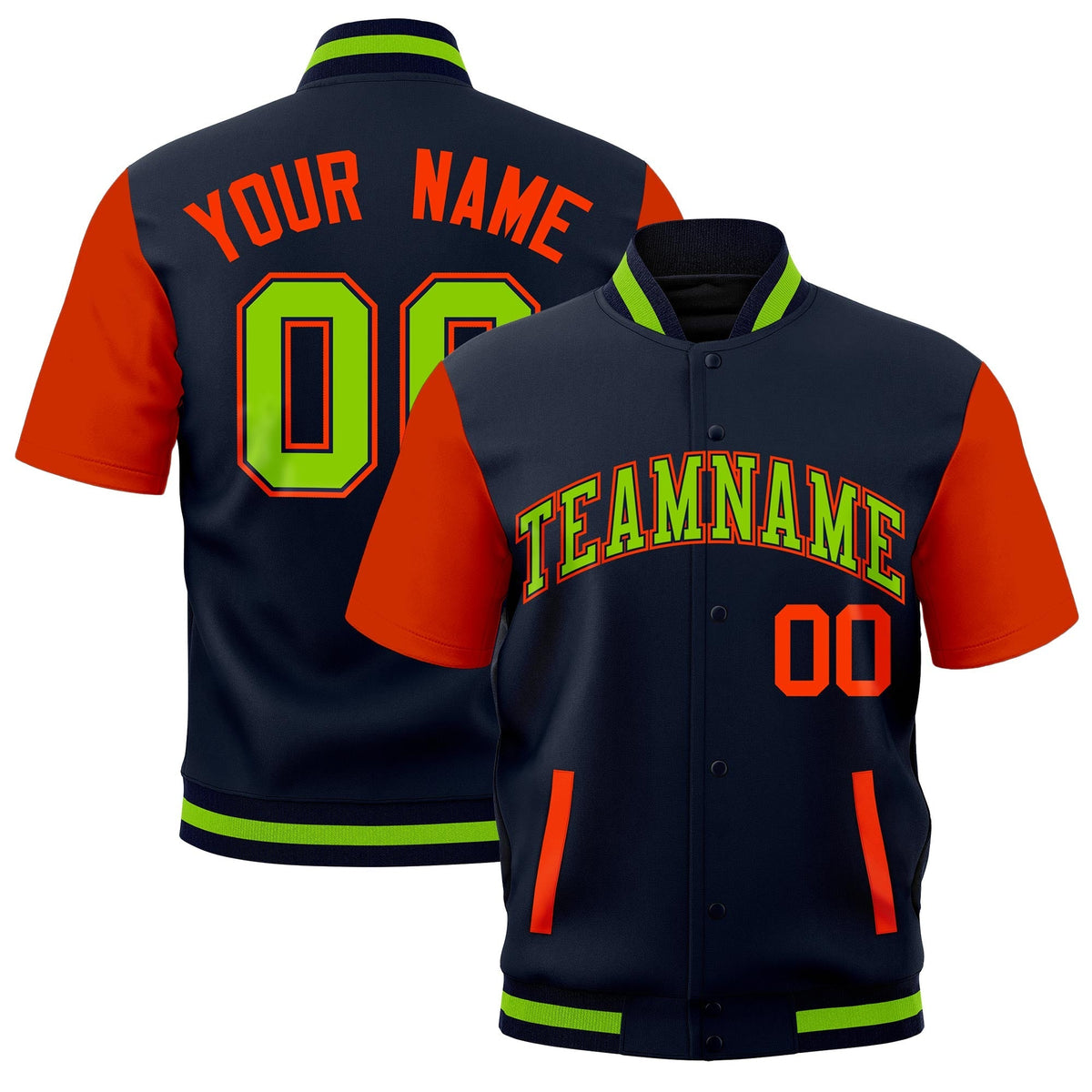Custom Orange Navy Neon Green Full-Snap Classic Style Jacket| KXKSHOP