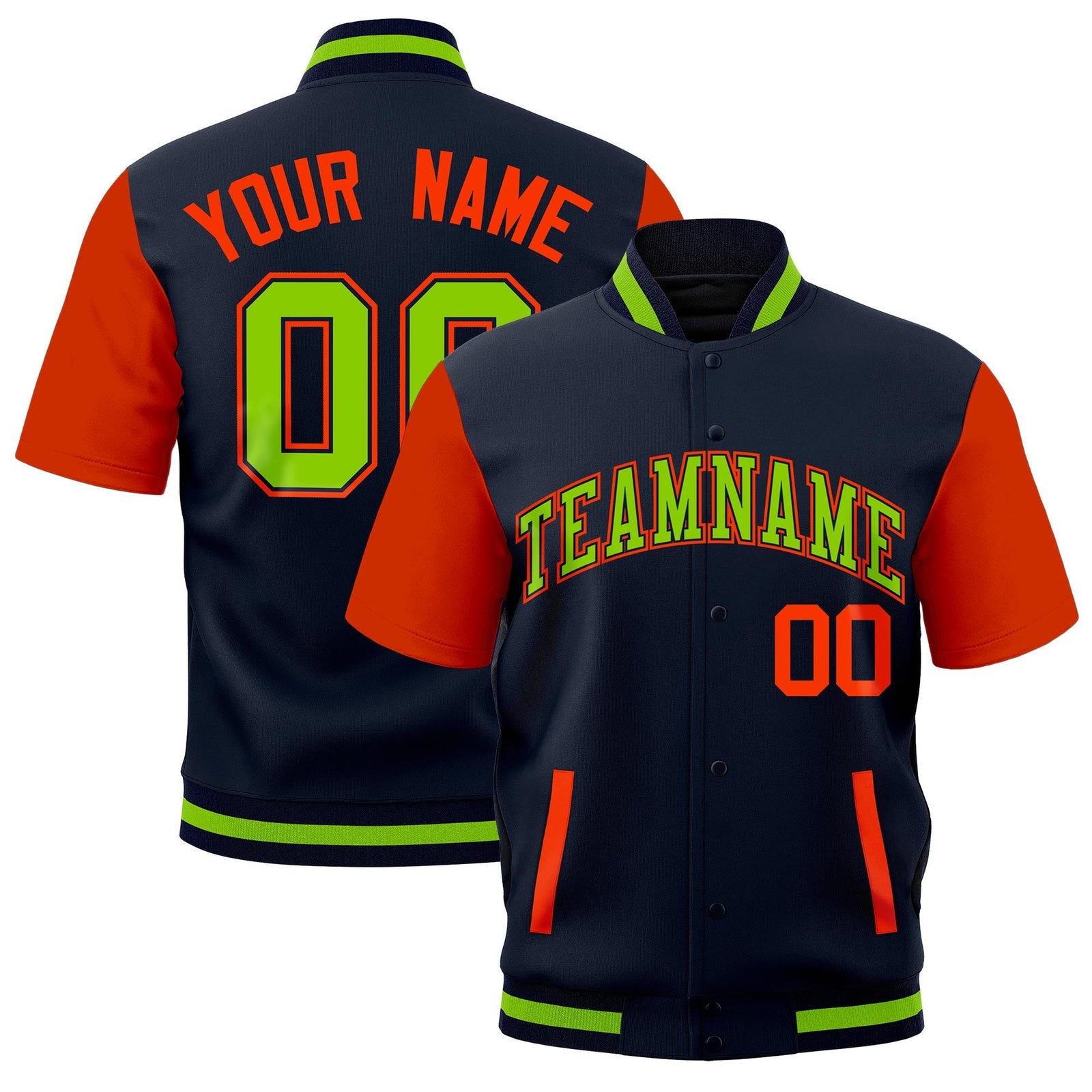 Custom Orange Navy Neon Green Full-Snap Classic Style Jacket| KXKSHOP