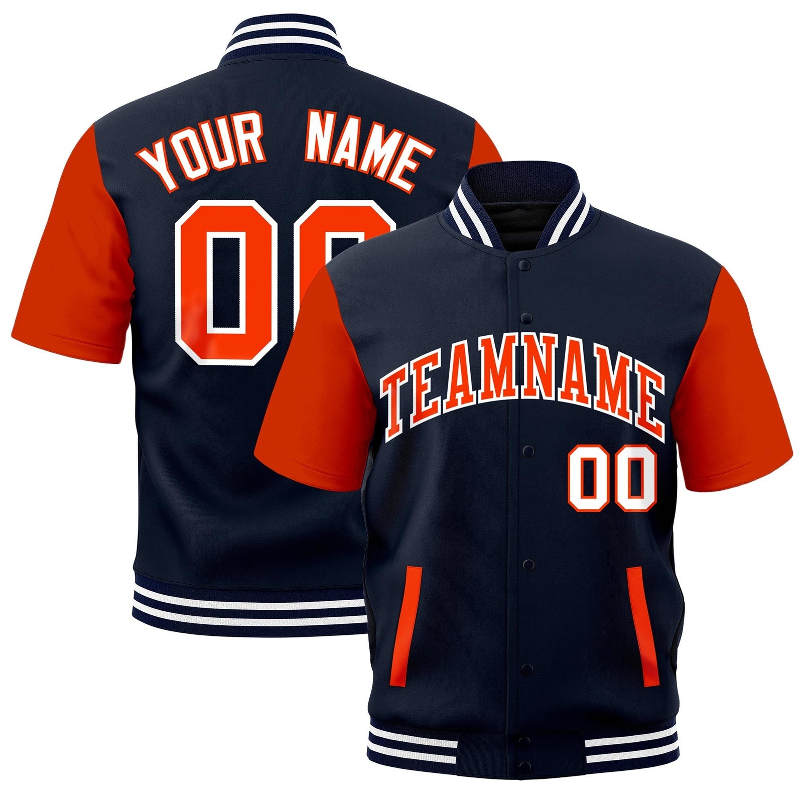 Custom Orange Navy White Full-Snap Classic Style Jacket| KXKSHOP