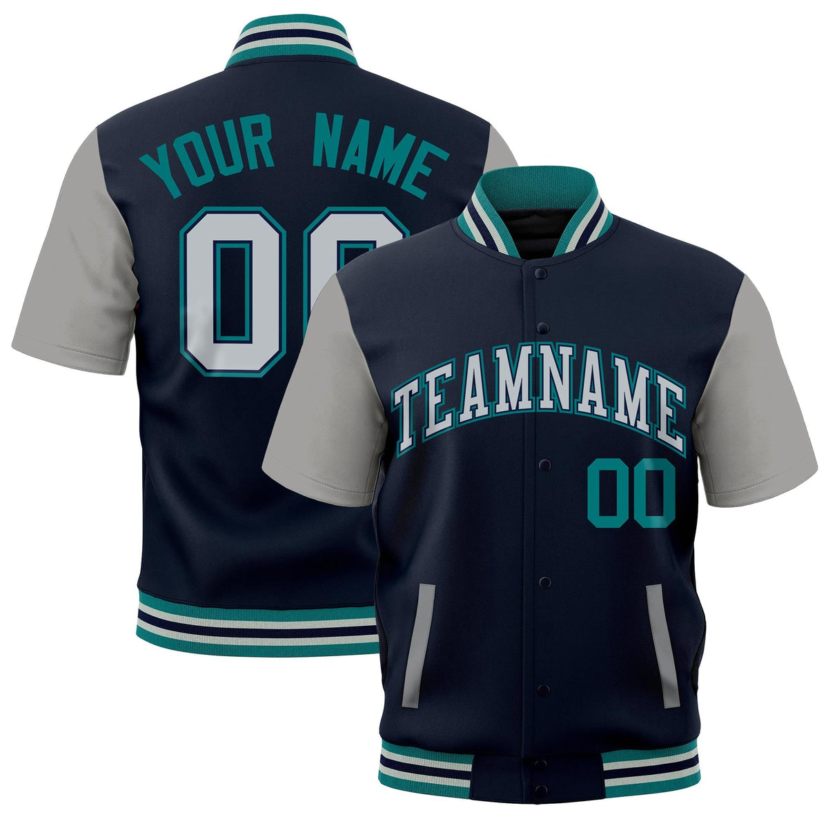 Custom Gray Teal Silver Full-Snap Classic Style Jacket| KXKSHOP