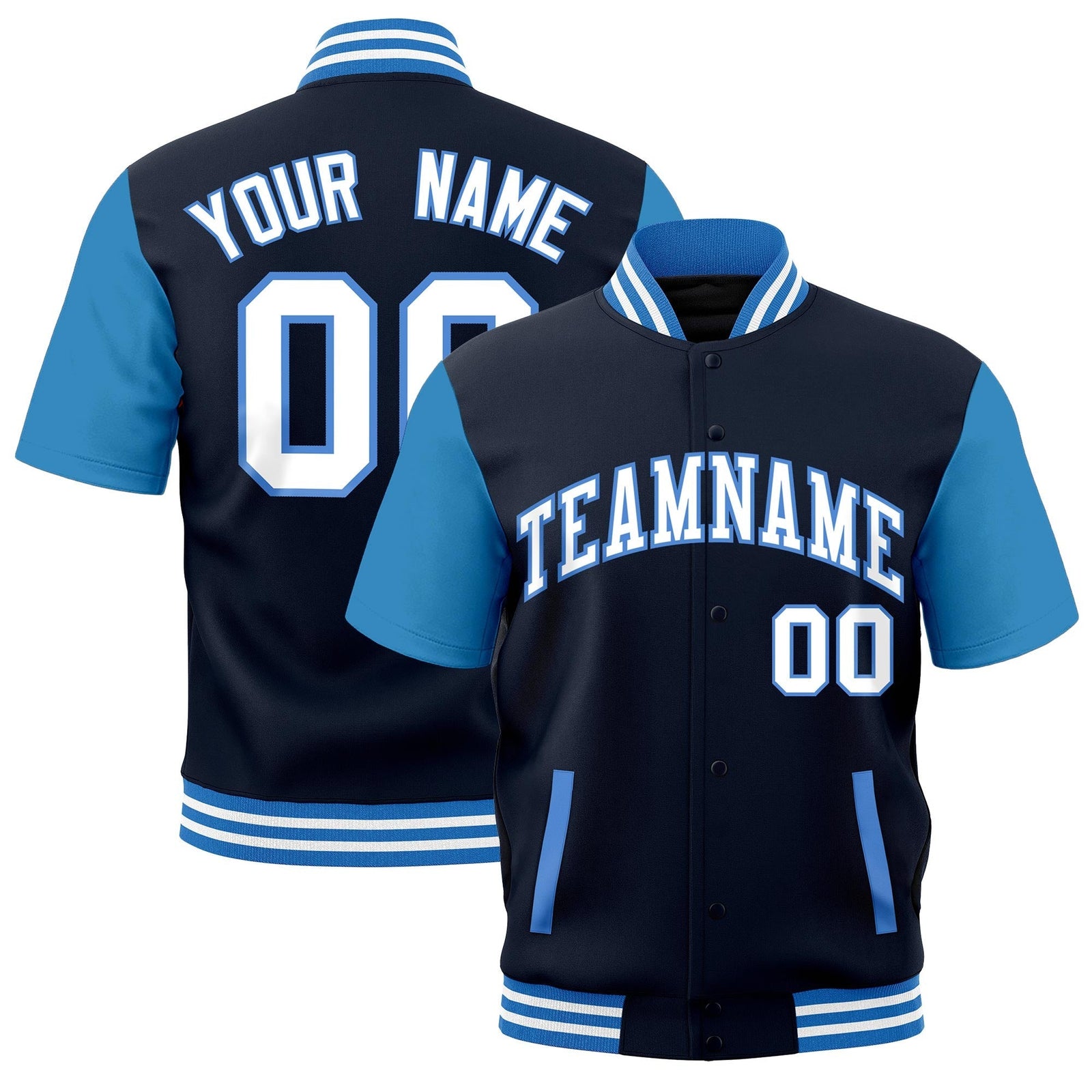 Custom Powder Blue White Full-Snap Classic Style Jacket| KXKSHOP