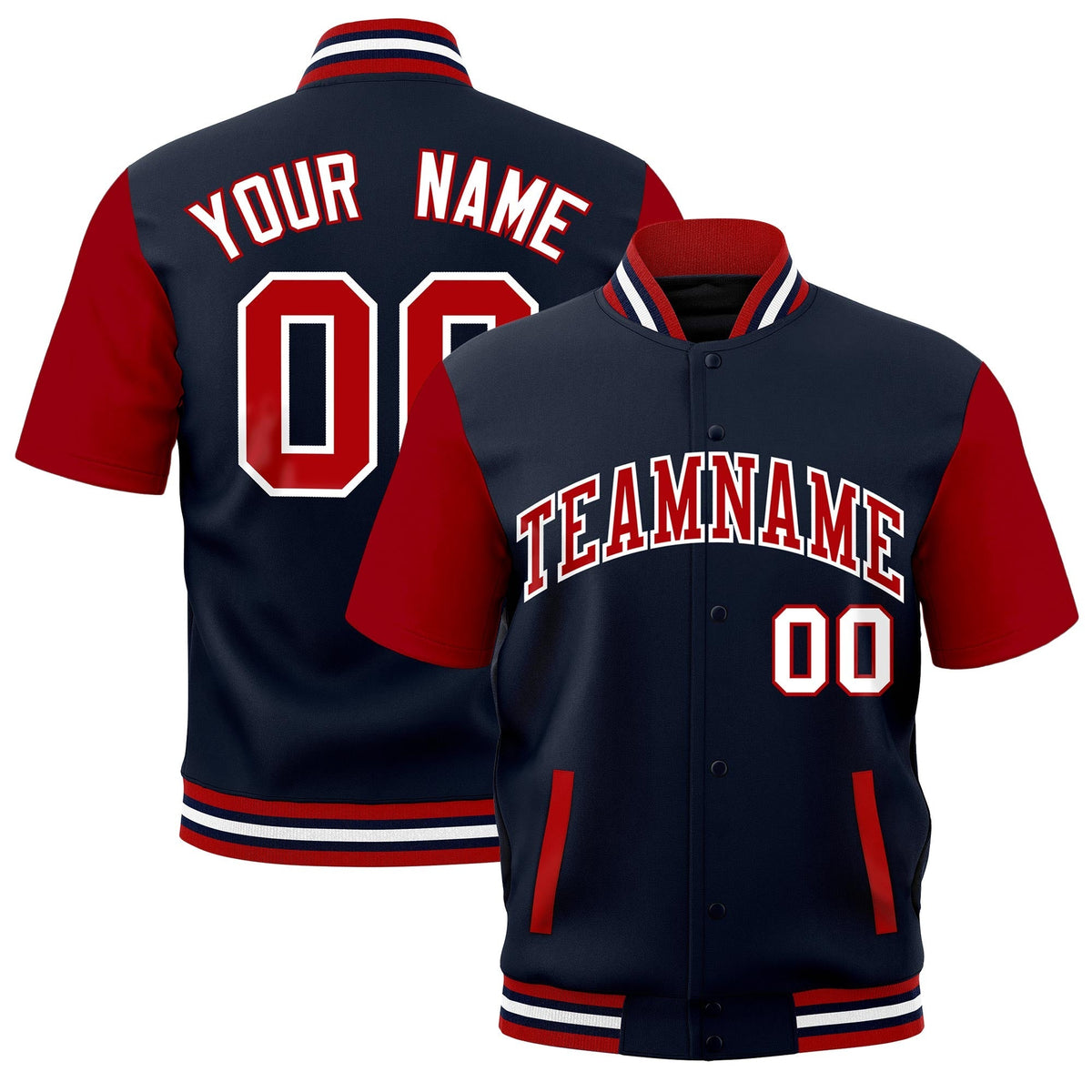 Custom Red Navy White Full-Snap Classic Style Jacket| KXKSHOP