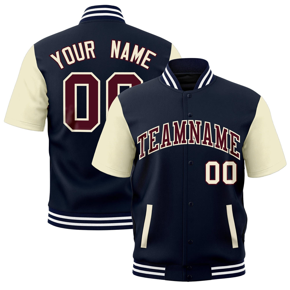 Custom Cream Navy White Full-Snap Classic Style Jacket| KXKSHOP