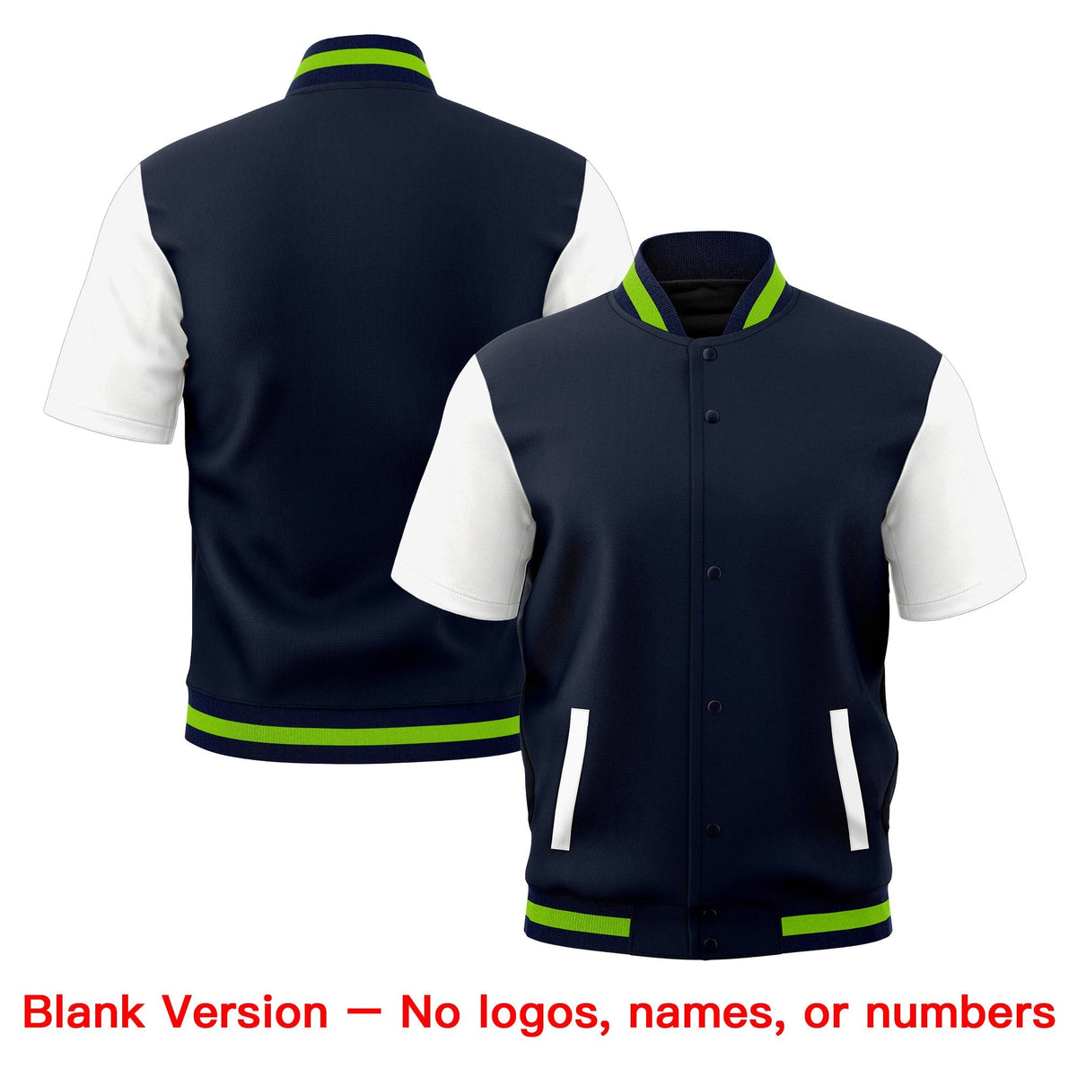 Custom White Navy Neon Green Full-Snap Classic Style Jacket| KXKSHOP