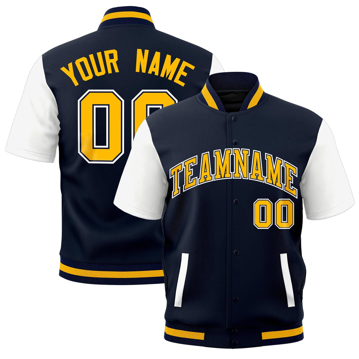 Custom White Navy Gold Full-Snap Classic Style Jacket| KXKSHOP