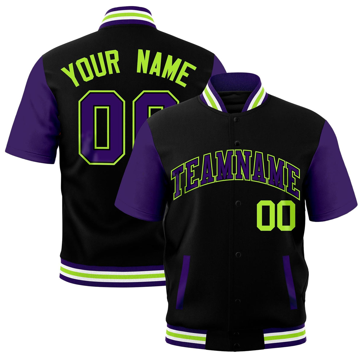 Custom Purple White Neon Green Full-Snap Classic Style Jacket| KXKSHOP