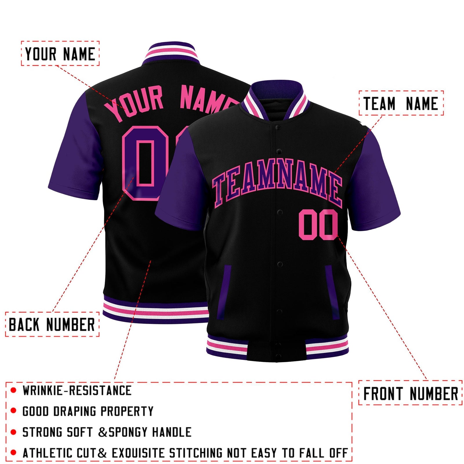 Custom Purple White Pink Full-Snap Classic Style Jacket| KXKSHOP