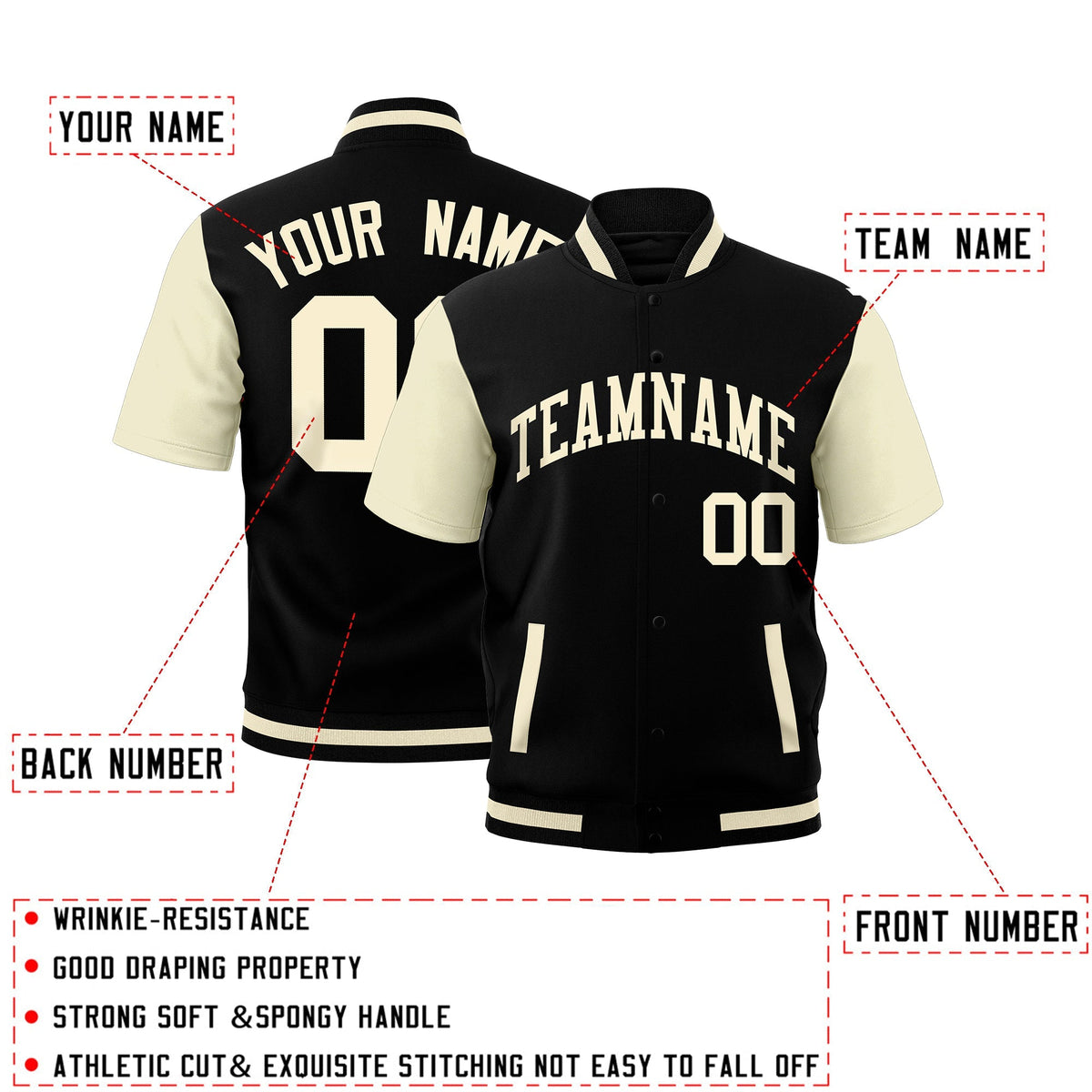 Custom Cream Black Full-Snap Classic Style Jacket| KXKSHOP