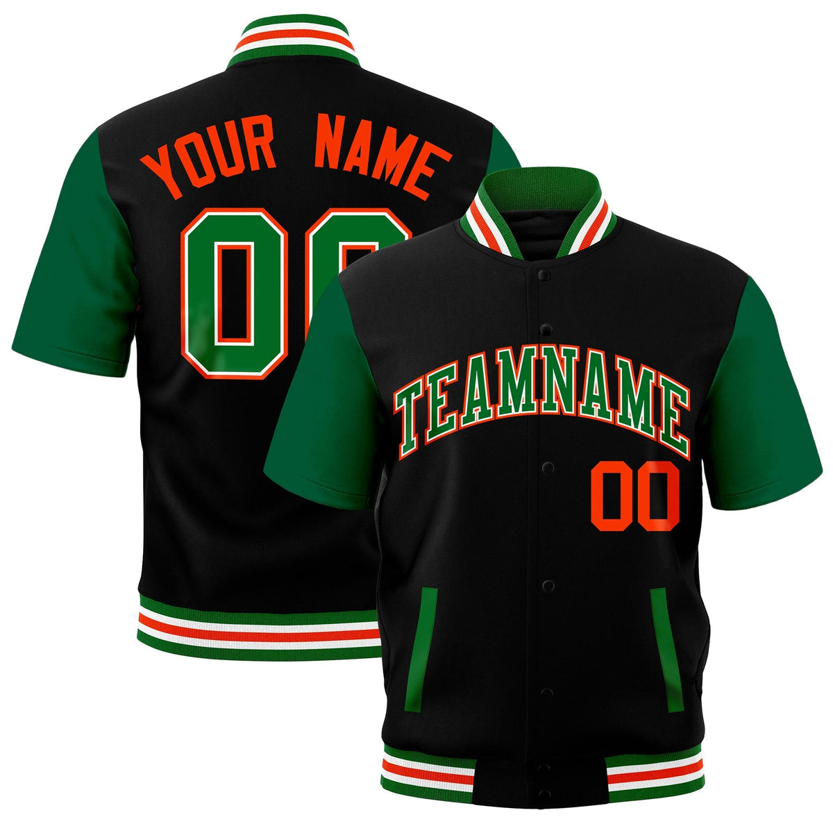 Custom Kelly Green White Orange Full-Snap Classic Style Jacket| KXKSHOP
