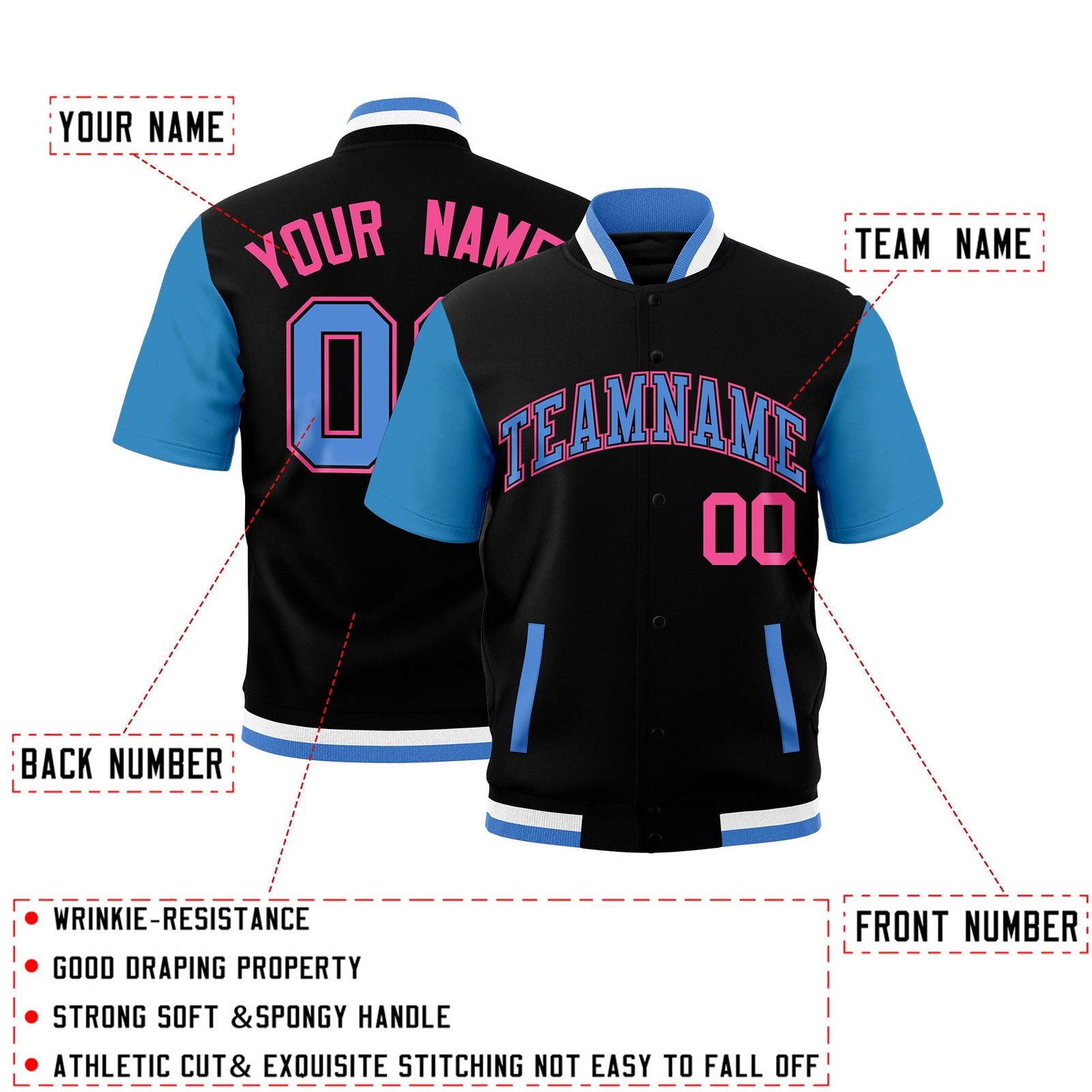 Custom Powder Blue Black White Full-Snap Classic Style Jacket| KXKSHOP
