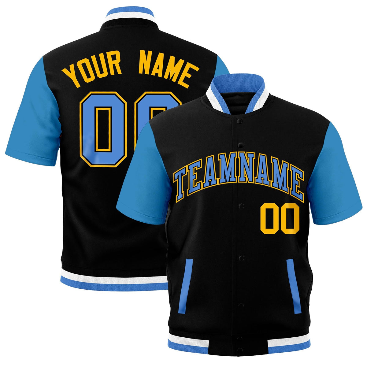Custom Powder Blue Black White Full-Snap Classic Style Jacket| KXKSHOP