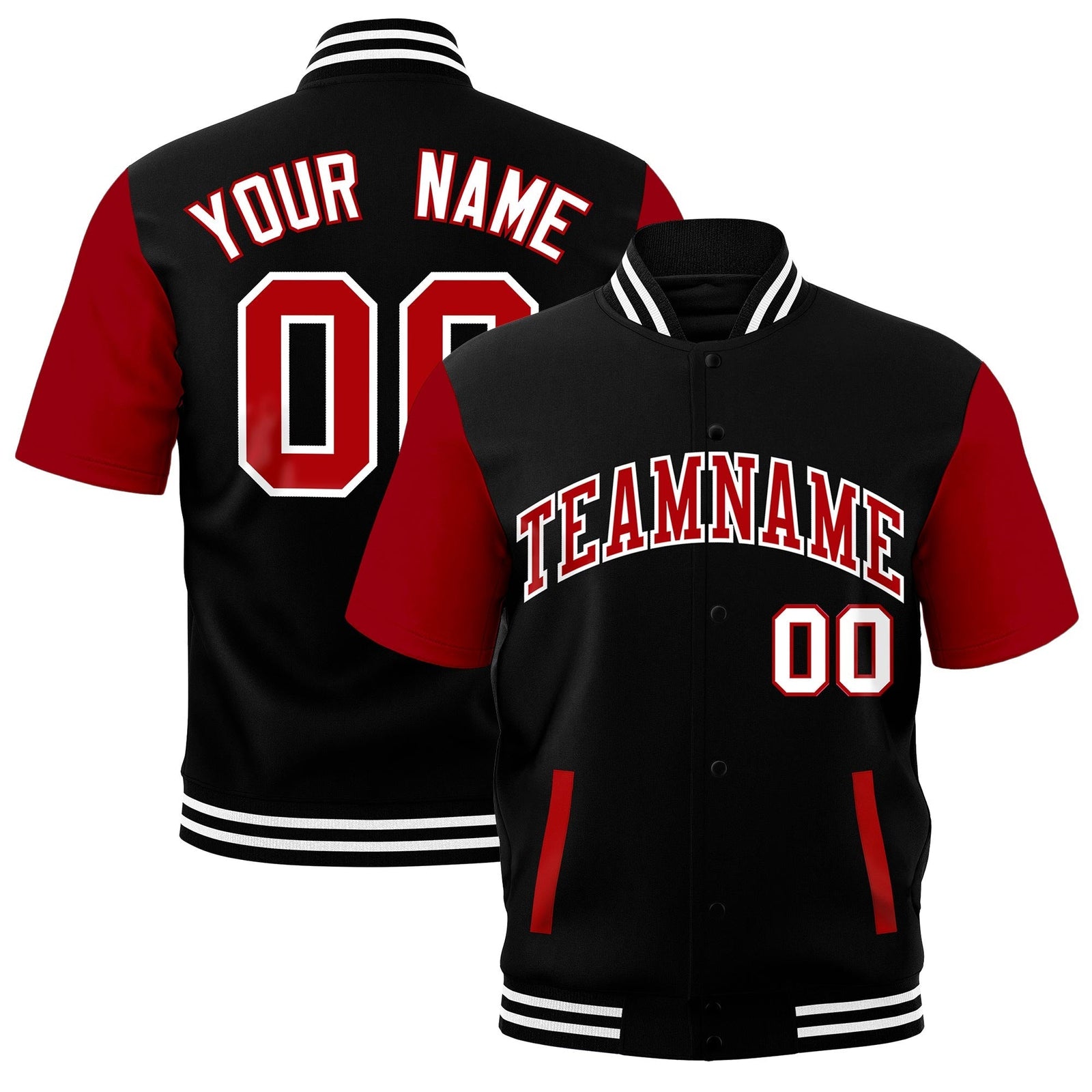 Custom Red Black White Full-Snap Classic Style Jacket| KXKSHOP