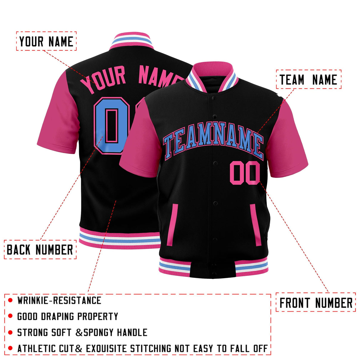 Custom Pink White Powder Blue Full-Snap Classic Style Jacket| KXKSHOP