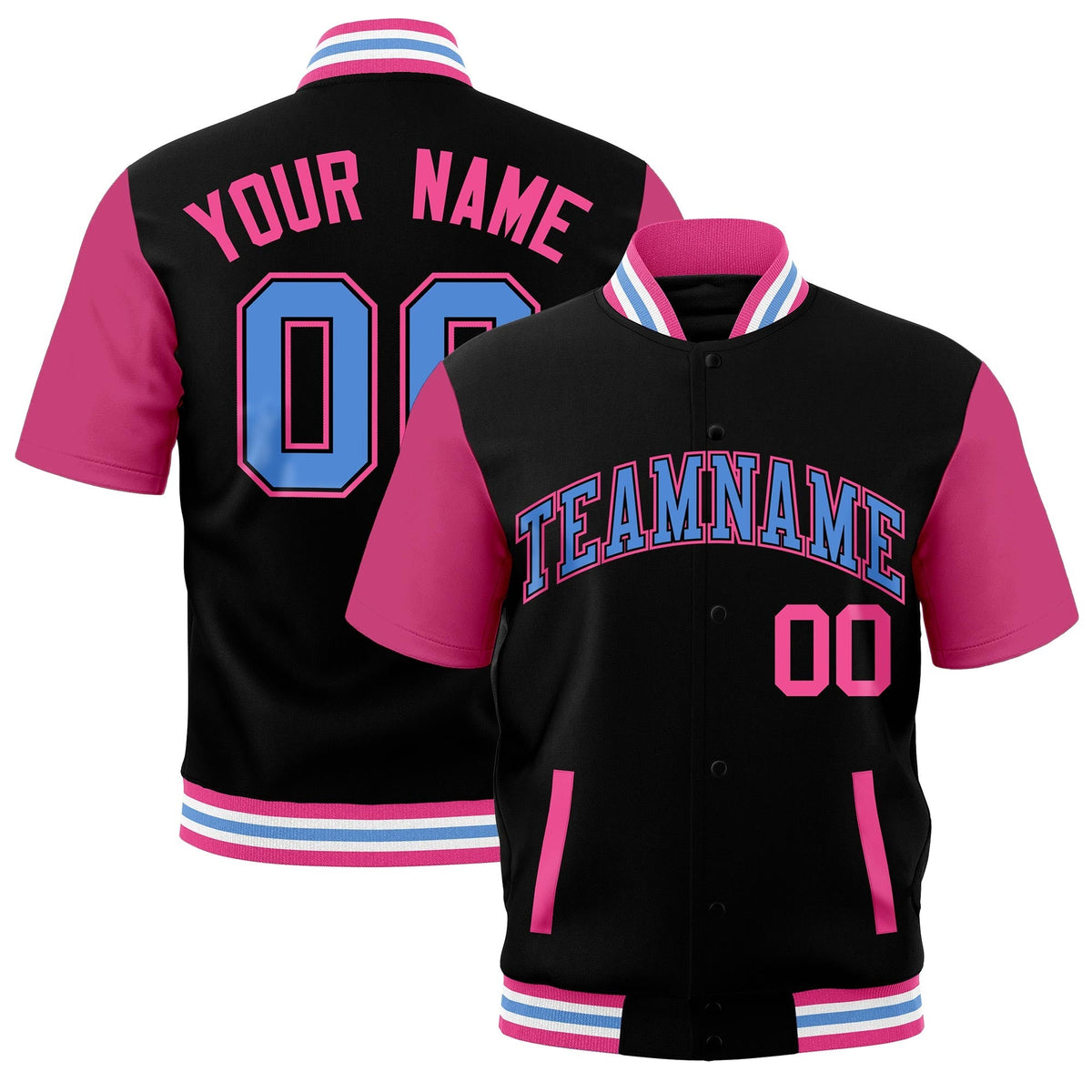 Custom Pink White Powder Blue Full-Snap Classic Style Jacket| KXKSHOP