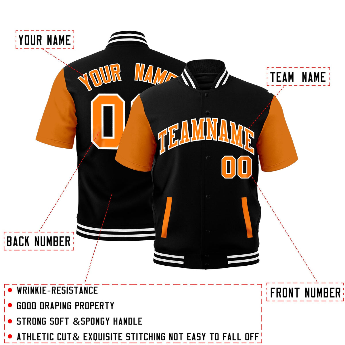 Custom Gold Orange Black White Full-Snap Classic Style Jacket| KXKSHOP