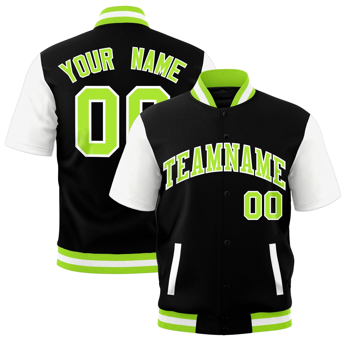 Custom White Neon Green Full-Snap Classic Style Jacket| KXKSHOP
