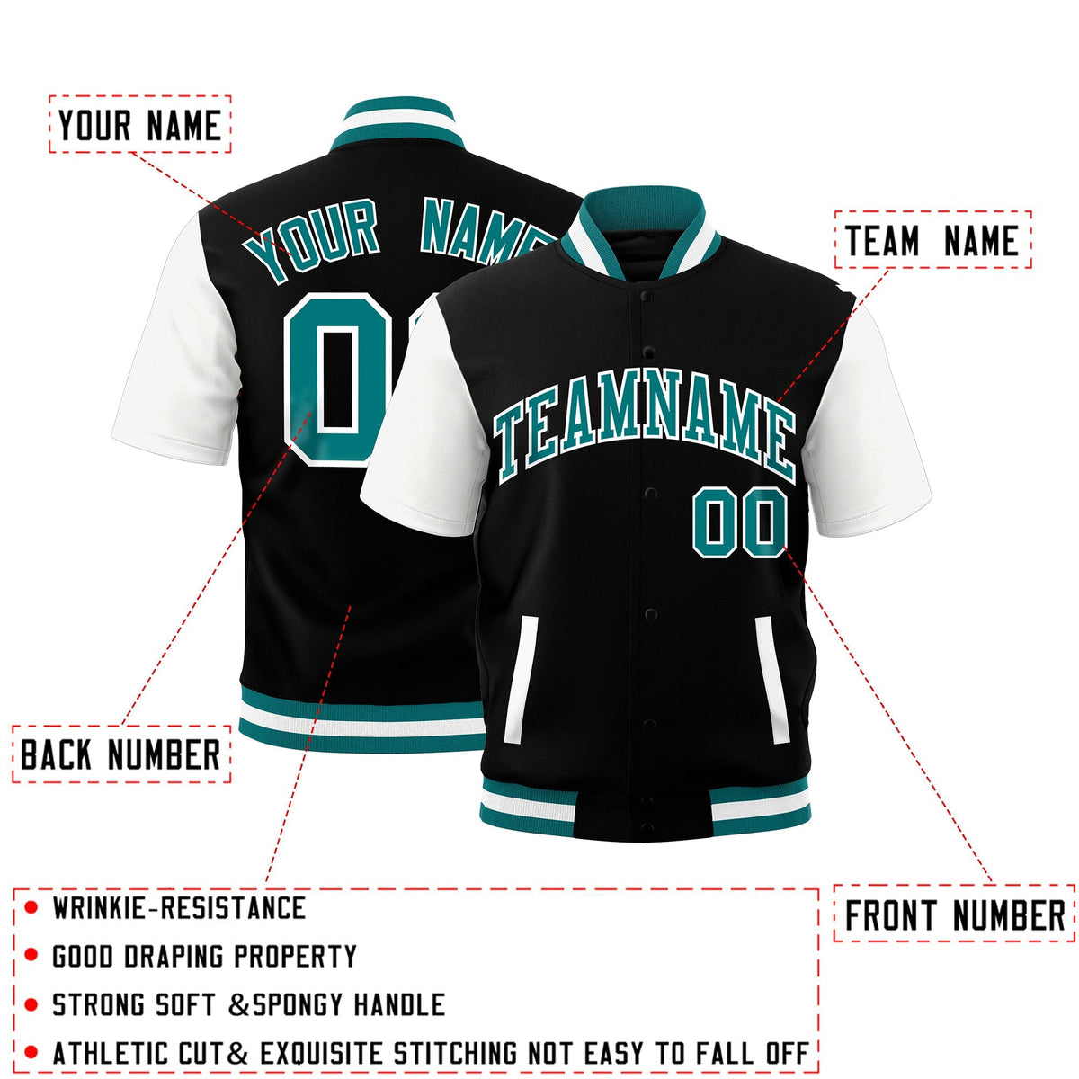 Custom White Teal Full-Snap Classic Style Jacket| KXKSHOP