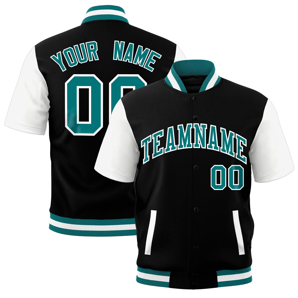 Custom White Teal Full-Snap Classic Style Jacket| KXKSHOP