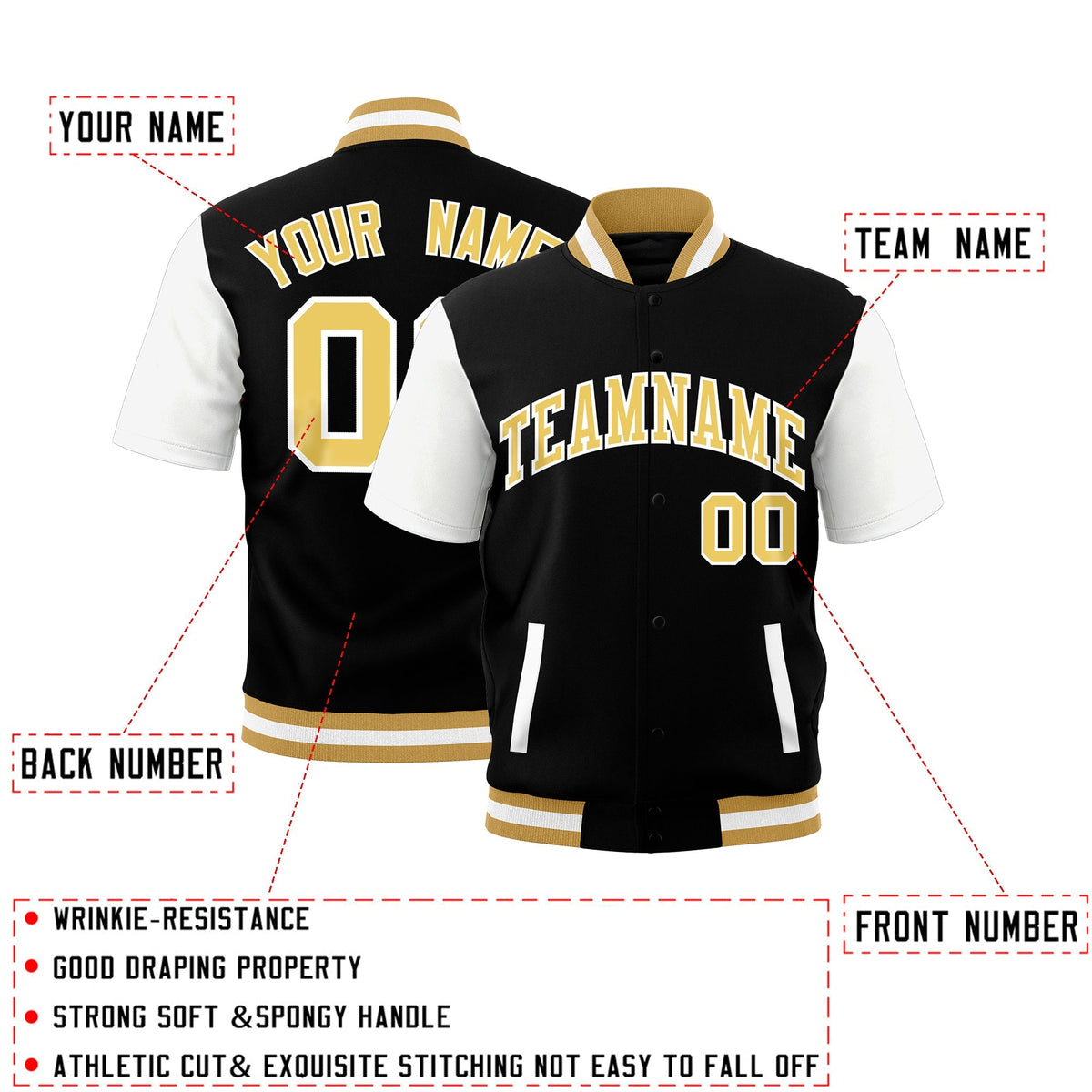 Custom White Old Gold Full-Snap Classic Style Jacket| KXKSHOP