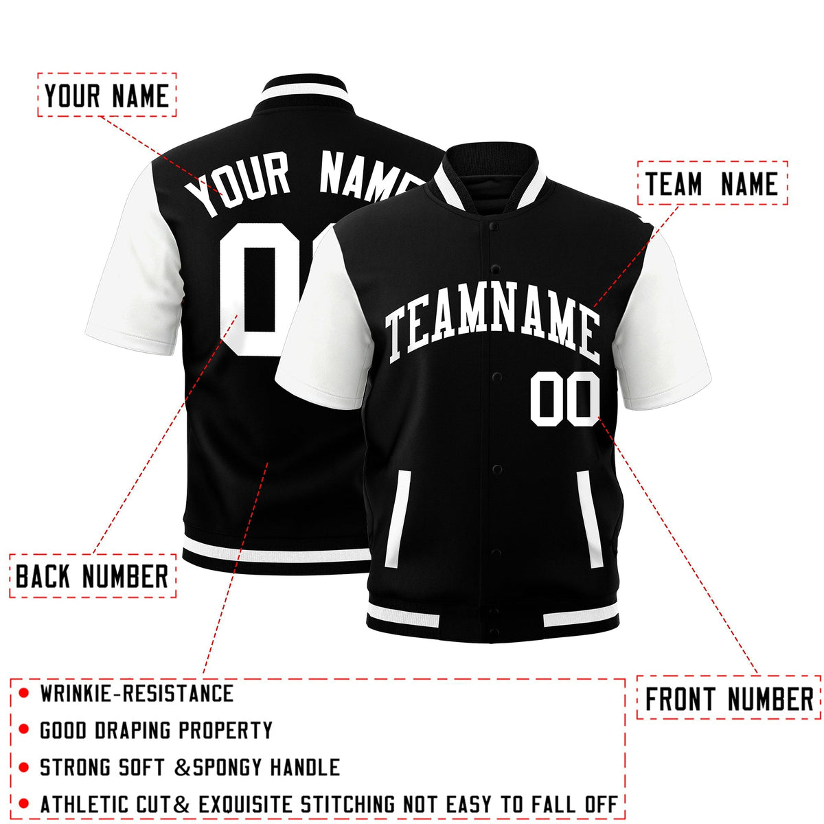 Custom White Black Full-Snap Classic Style Jacket| KXKSHOP