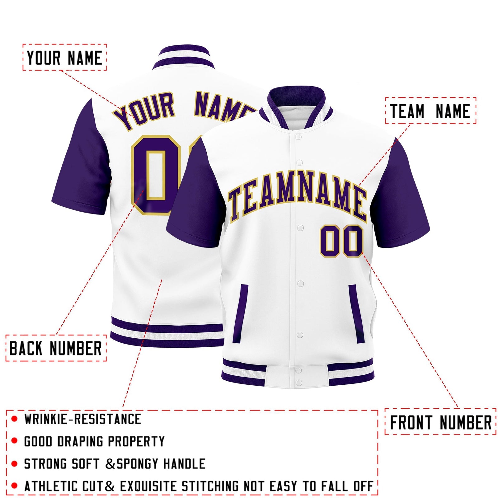 Custom Purple White Full-Snap Classic Style Jacket| KXKSHOP