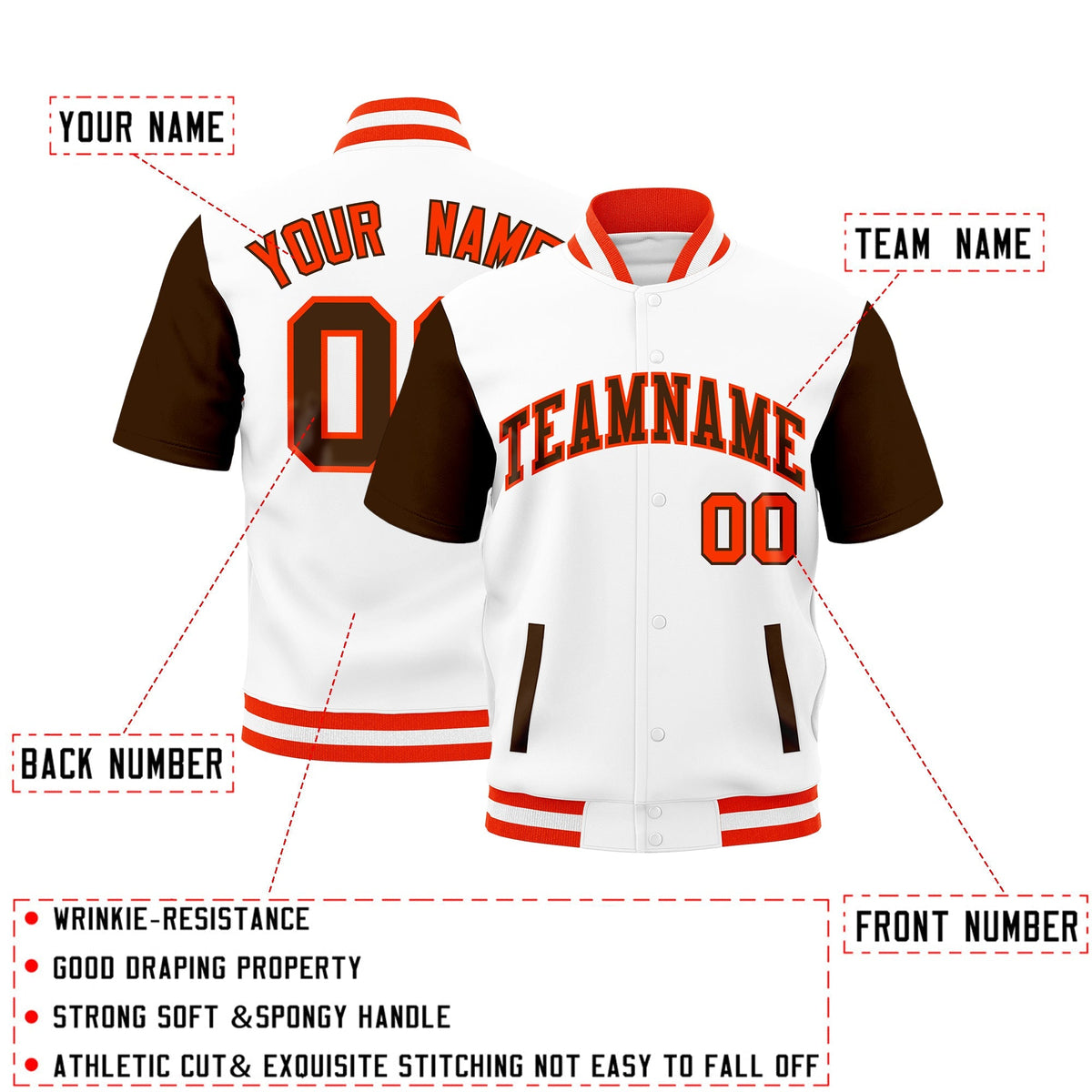 Custom Brown Orange White Full-Snap Classic Style Jacket| KXKSHOP