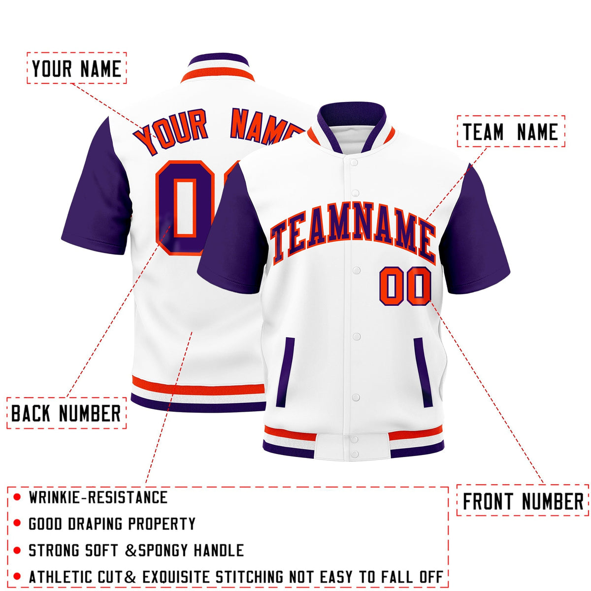 Custom Purple Orange White Full-Snap Classic Style Jacket| KXKSHOP