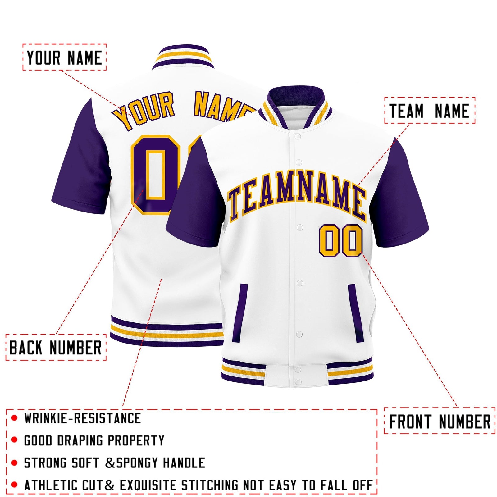 Custom Purple White Gold Full-Snap Classic Style Jacket| KXKSHOP