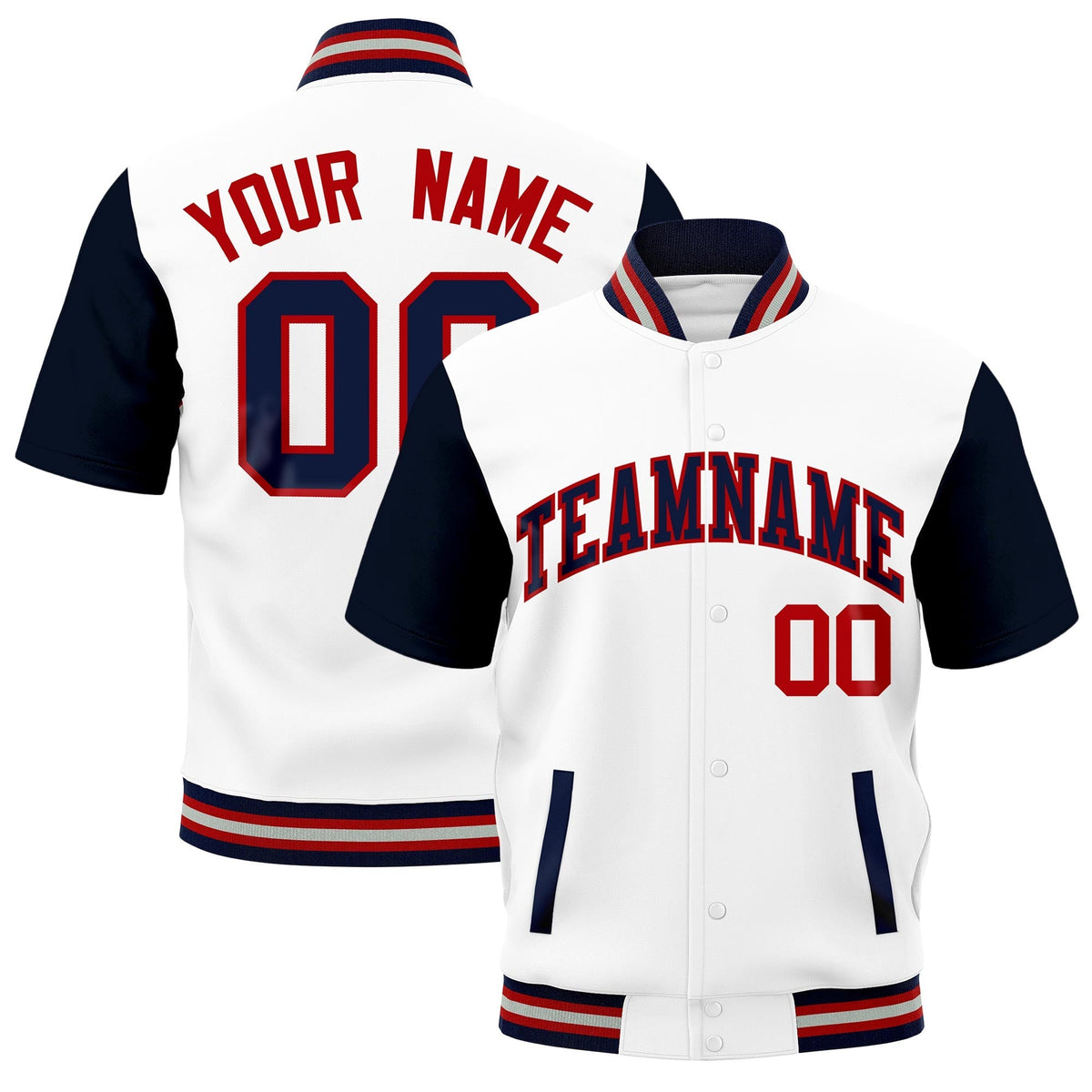 Custom Navy Red Silver Full-Snap Classic Style Jacket| KXKSHOP